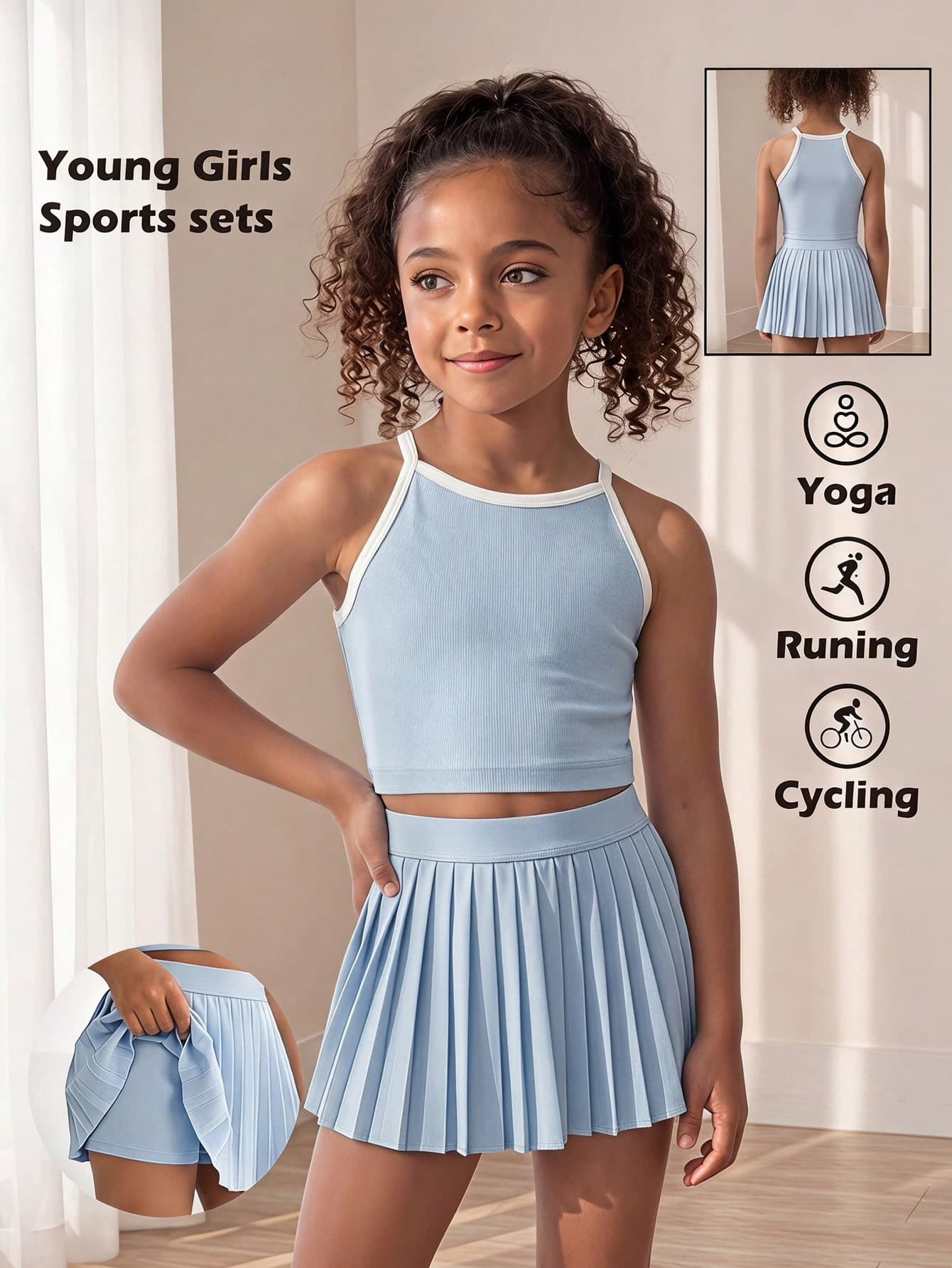 SHEIN Young Girl Tank Top & Pleated Skort Set, Made Of High Elasticity Skin-Friendly Fabric, Softer And More Flexible For Outdoor Sports And Play, Perfect For Showcasing Children's Vibrant Energy, Back To School College