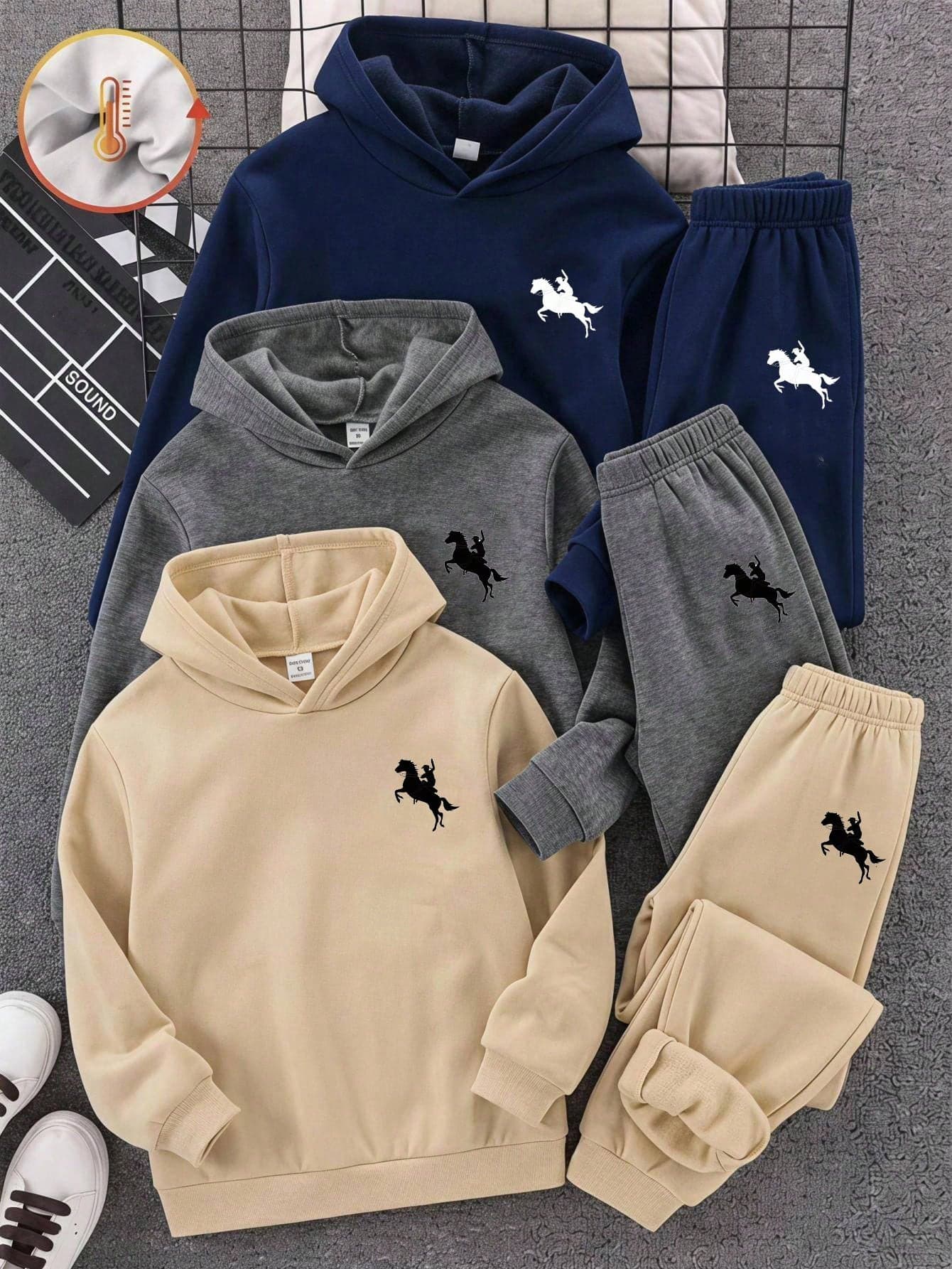 Kids 3pcs Tween Boy Animal Print Elastic Waist Casual Versatile Daily Wear Sweatpants Winter