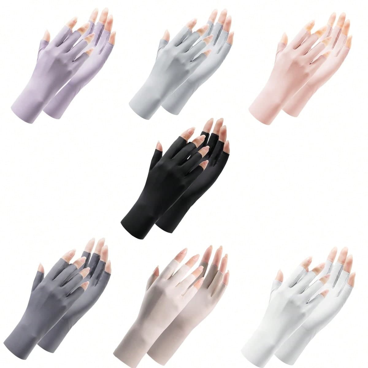 Silky UV Protection Fingerless Gloves For Women, Suitable For Nail Art, Cycling, Outdoor Activities