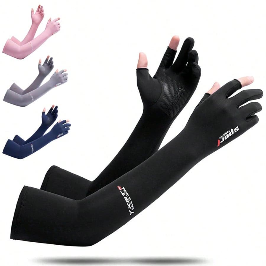 LOTANK Unisex Outdoor Sports Ice Silk UV Protection Arm Sleeves, Breathable Fingerless Gloves For Fishing, Cycling, Summer