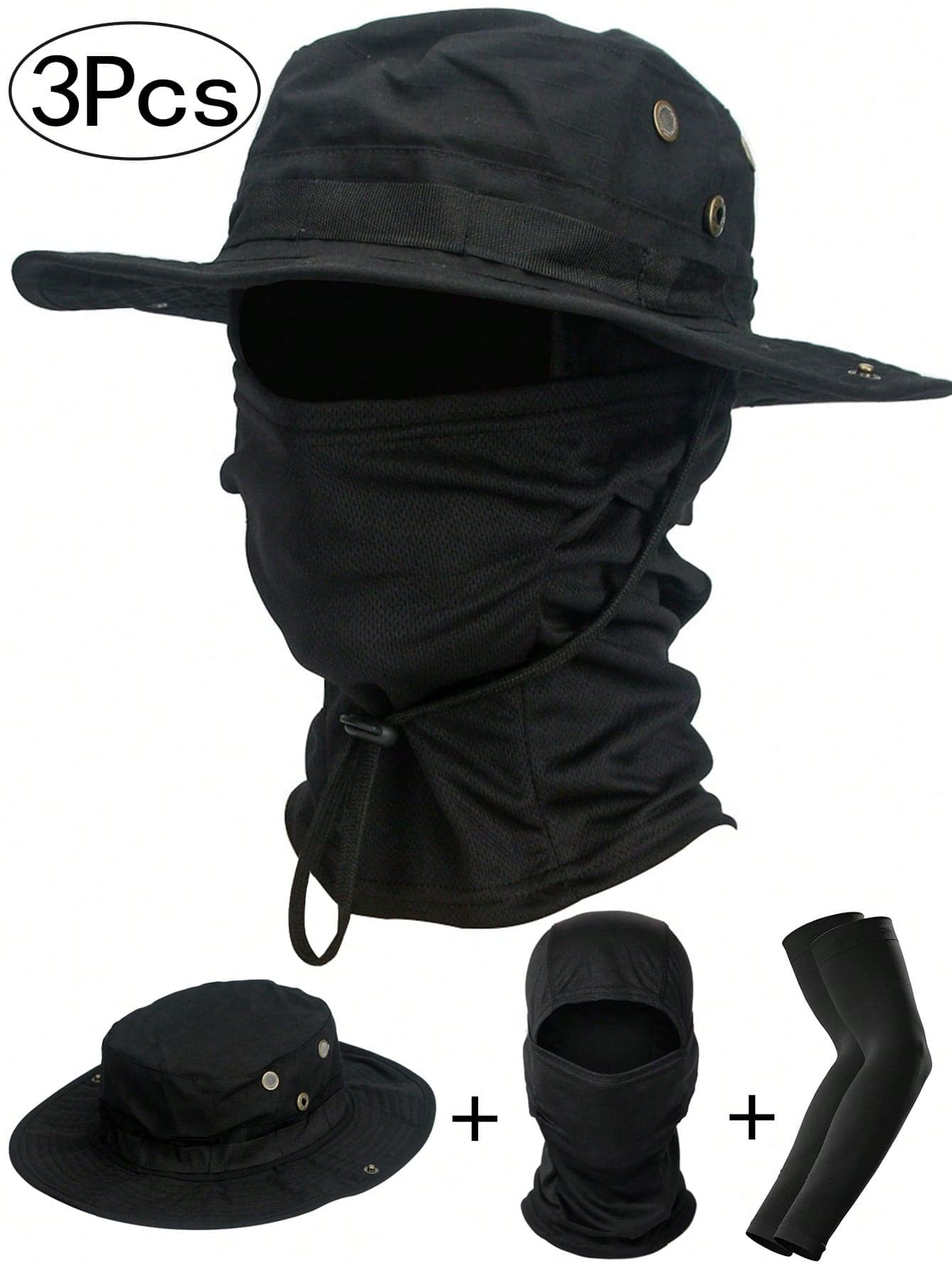 Round-Brimmed Hat Head Set Outdoor Mountaineering Bucket Hat Draw Rope Windproof Benny Hat Travel Mountaineering Fishing Hat