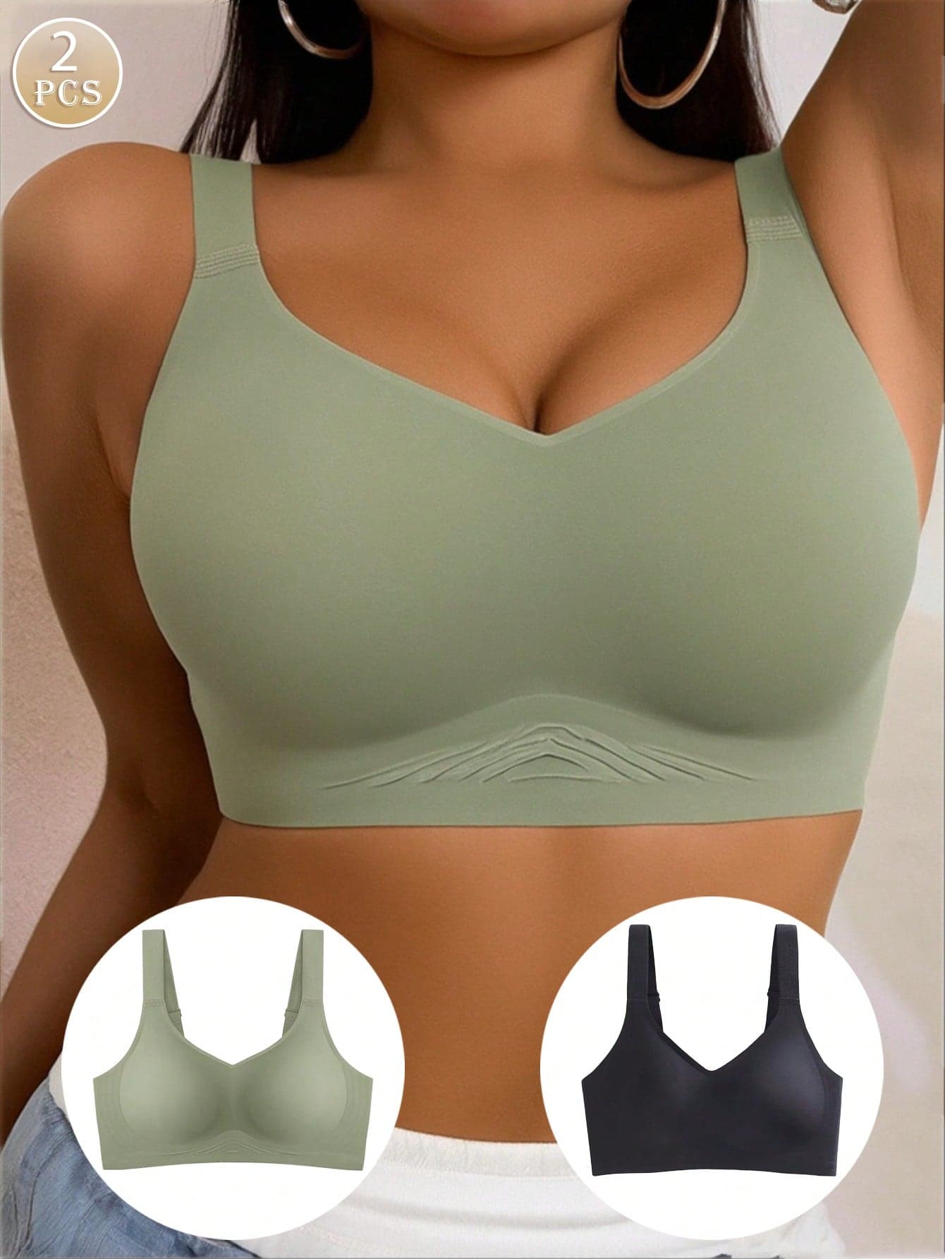 2pcs/Set Women Plus Size Simple Solid Color Comfortable Basic Bra Sets