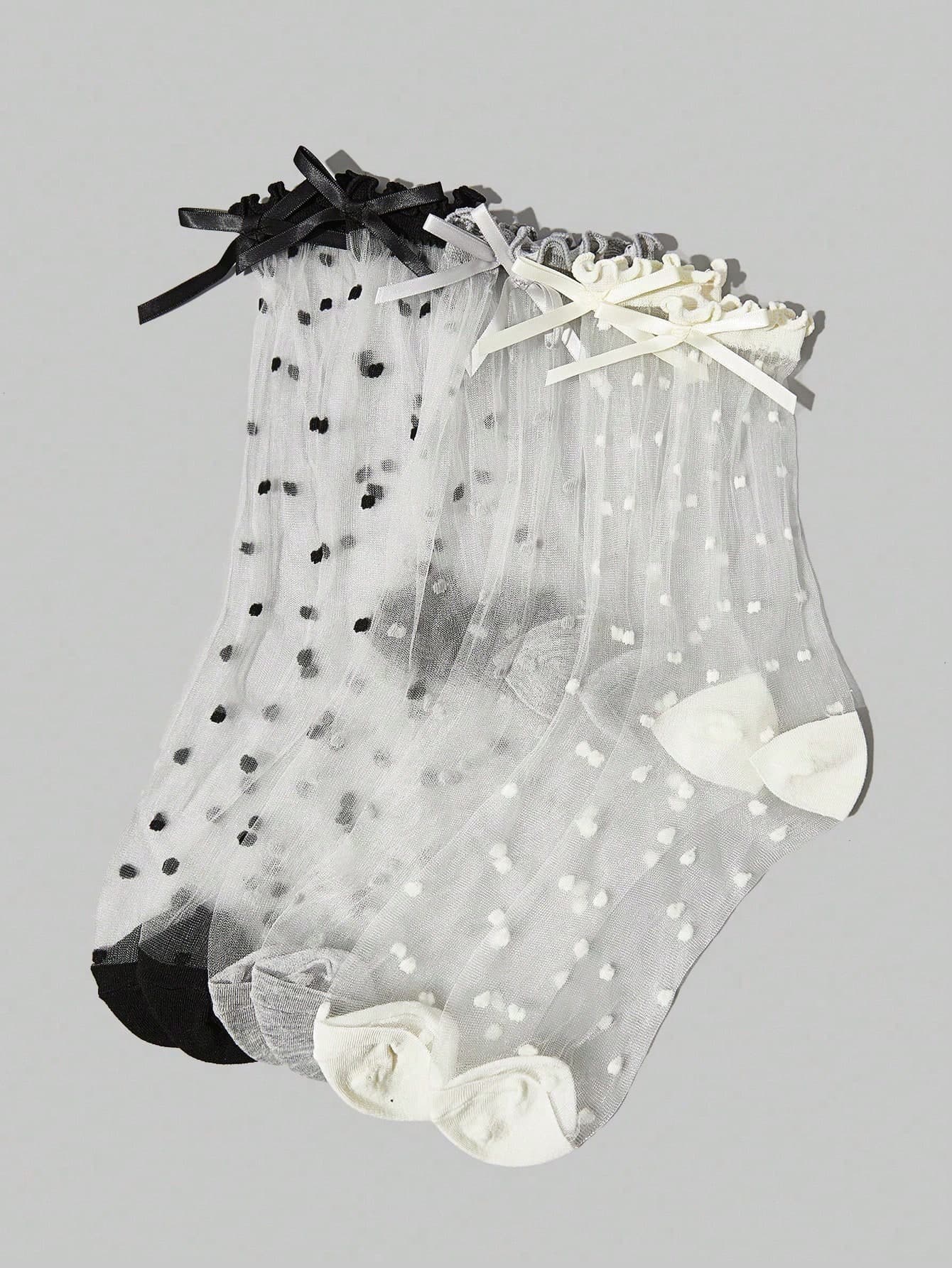 1/2/3 Pairs, Super Thin Glass Silk Women Socks, Sweet Bow Tie Mid-Calf Socks, Mesh Breathable Polka Dot Transparent Socks, Ladies Socks, Cute Socks, Girls Socks, Suitable For Spring, Autumn, Winter, Mesh Breathable Details, Moisture-Wicking, Soft And Smooth, Suitable For Various Occasions Like Festivals, Sports, Casual, Business, Can Be Worn All Year Round, Fall