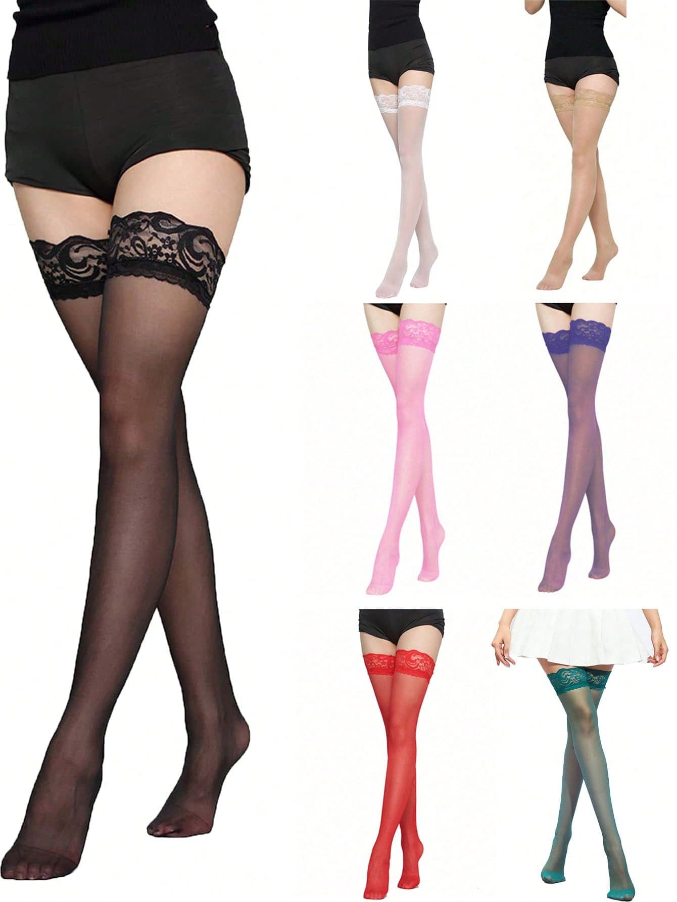 1 Pair Sexy Women's Red Lace Thigh High Socks, Black Knee High Socks, Ladies Stockings, Knee High Socks, Suitable For Daily Wear, Dates, Parties, Christmas, Halloween, Valentine's Day And Other Occasions, Women's Gift, Y2K