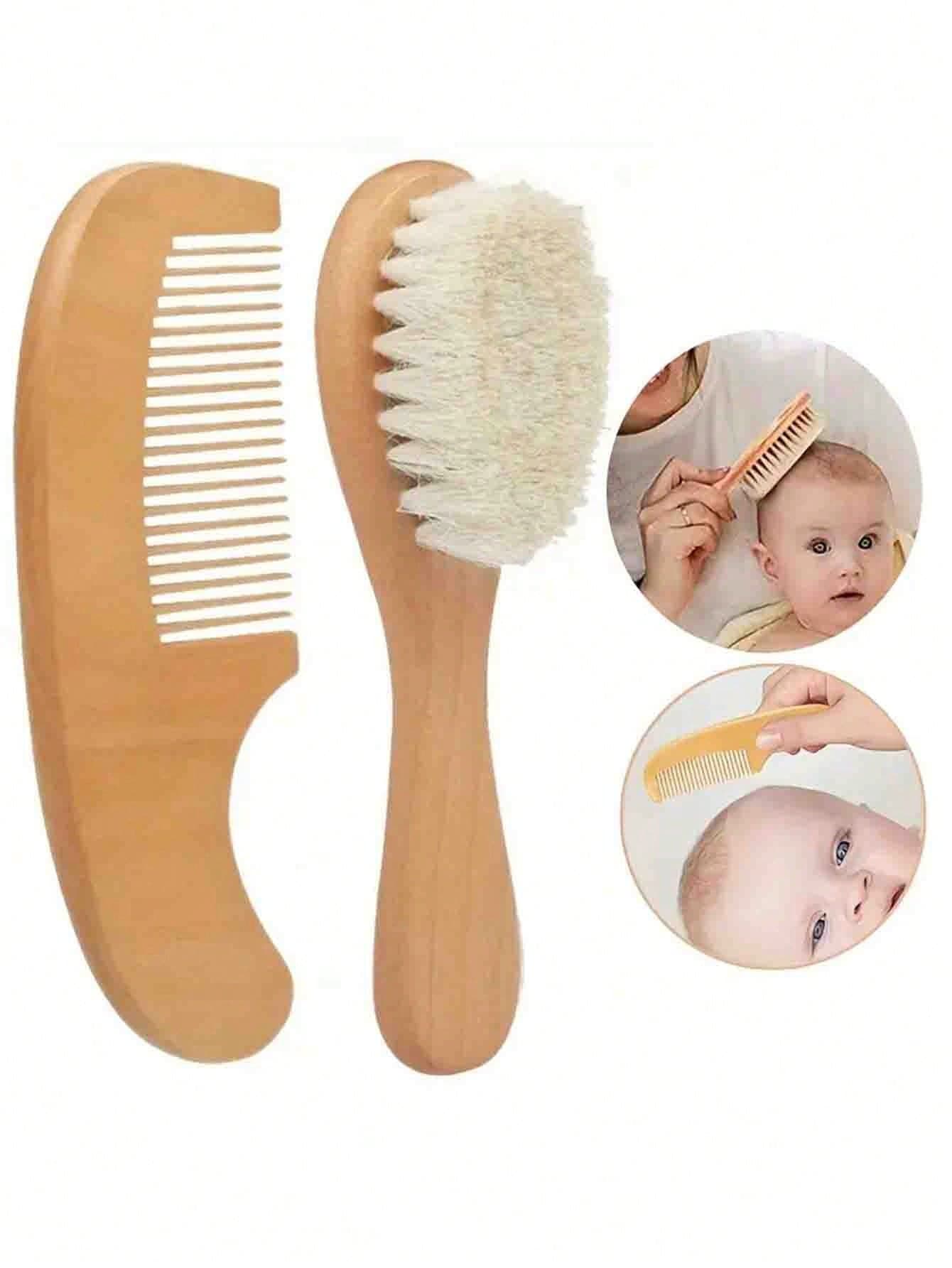 Baby Bath Soft Brush&Small Wooden Comb Set For Infant Hair CleaningBathroom Cleaning Tools,Suitable For All Hair Types,Portable Dry Hair Care Tool Kit