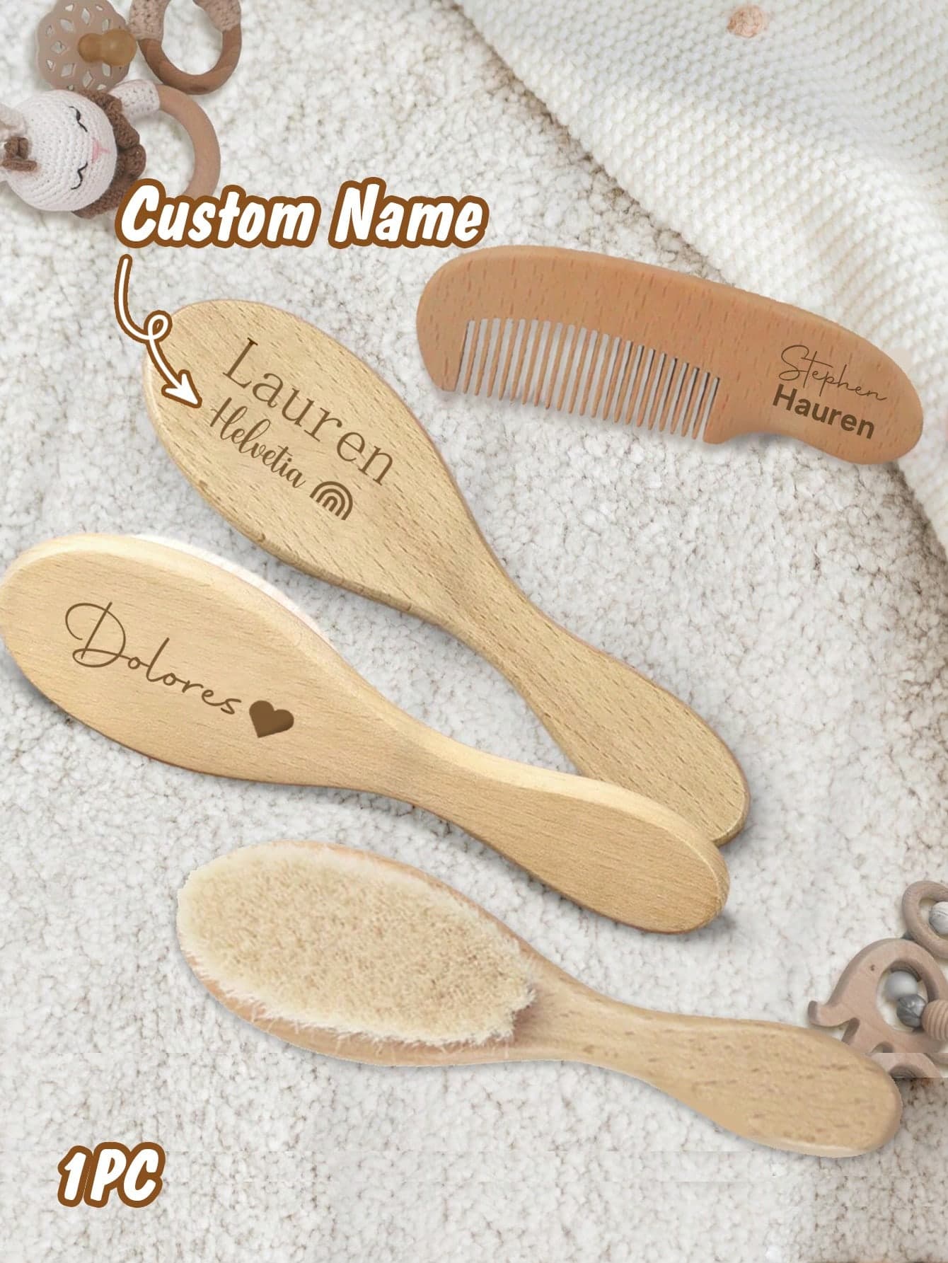 1pc Personalized Baby Brush And Comb Set,Custom Name Baby Hairbrush,Wooden Engraved Infant Hair Brush,Baby Hair Brush Infant Head Massager.