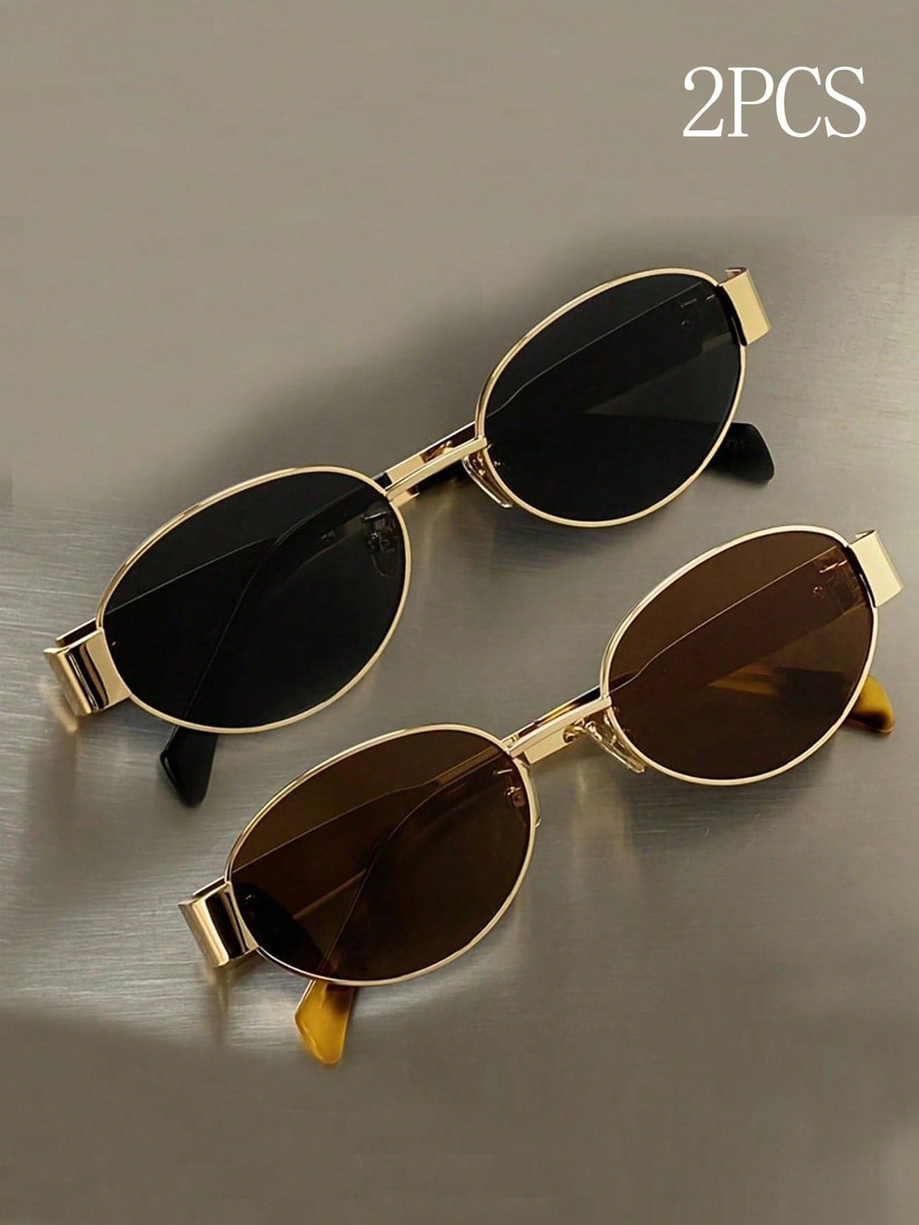 2 Pairs Vintage Bohemian Style Metal Oval Frame Fashion Glasses, Color-Block Design, Creating Bohemian Vacation Vibe, Suitable For Summer Beach Vacation, Outdoor Travel, Vintage Style Oval Frame Outdoor Wear, Back To School Season, Perfect Gift For Christmas Or Valentine's Day