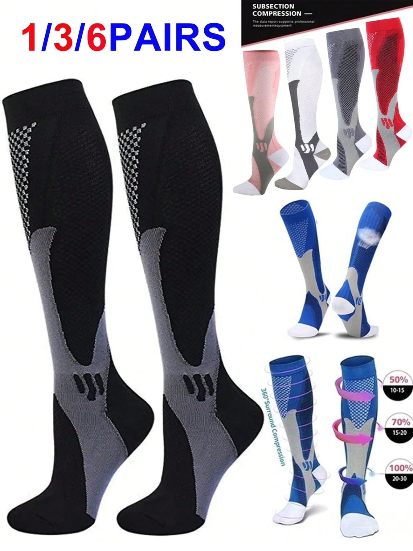 6 Pairs Breathable, Odor-Resistant, Moisture-Wicking Compression Athletic Socks With Geometric Pattern & Side Stripes, Unisex, Soft & Comfortable, Suitable For Running, Travel, Hiking, All Seasons, Cozy