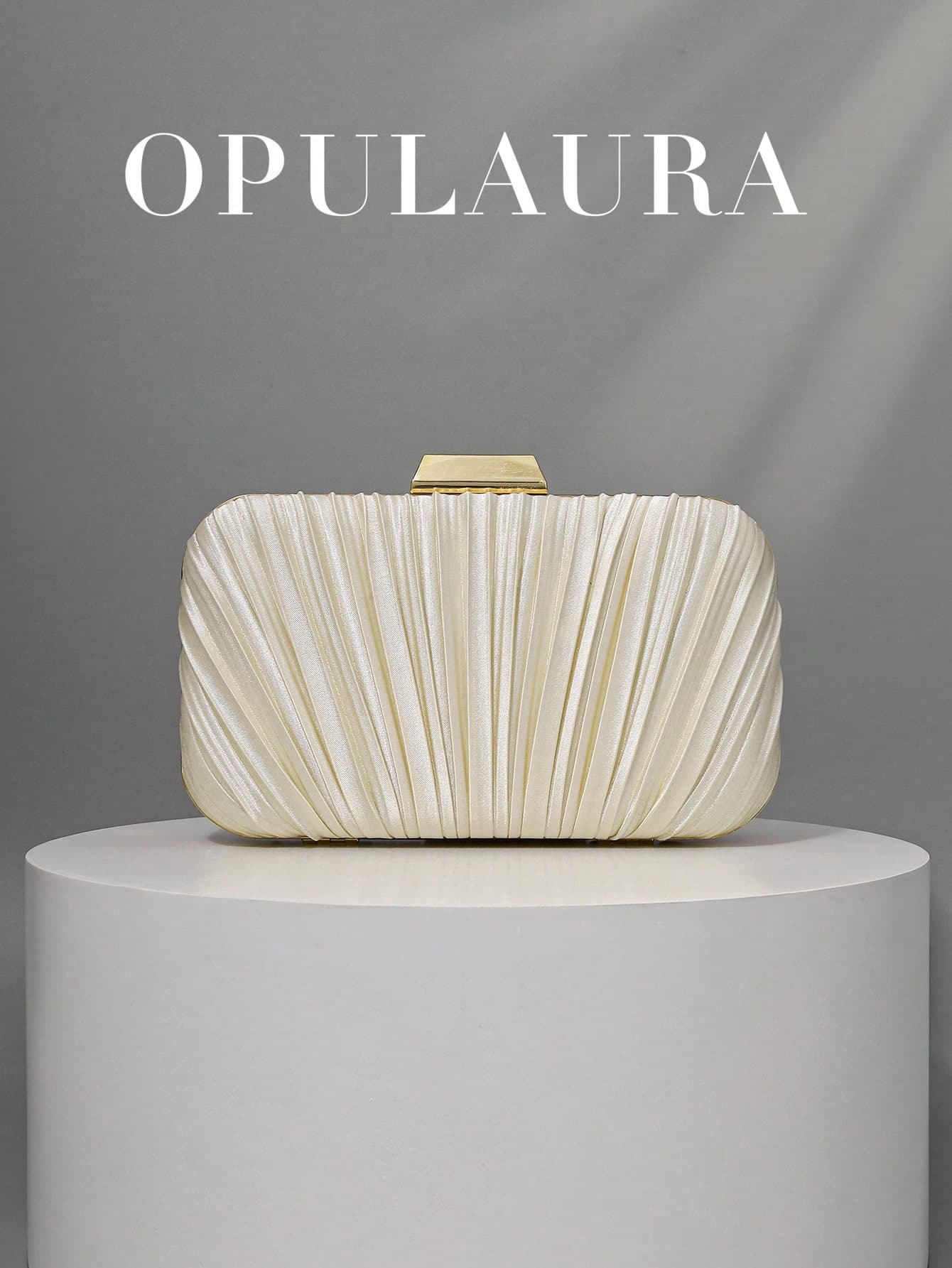 OpulAura Vintage Elegant Satin Party Clutch Bag, Pleated Design Fashion Evening Dress Purse, With Detachable Chain For Shoulder/Crossbody Wear,Bride