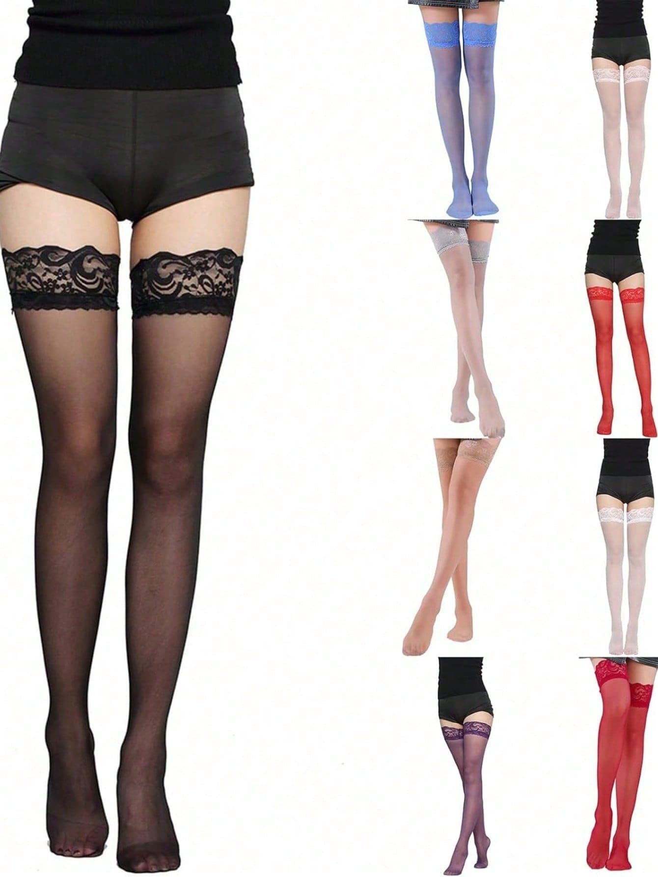 Plus Size Women Over-The-Knee Thigh High Socks, Lace Trim, Non-Slip, Pantyhose, Fishnet, Y2K