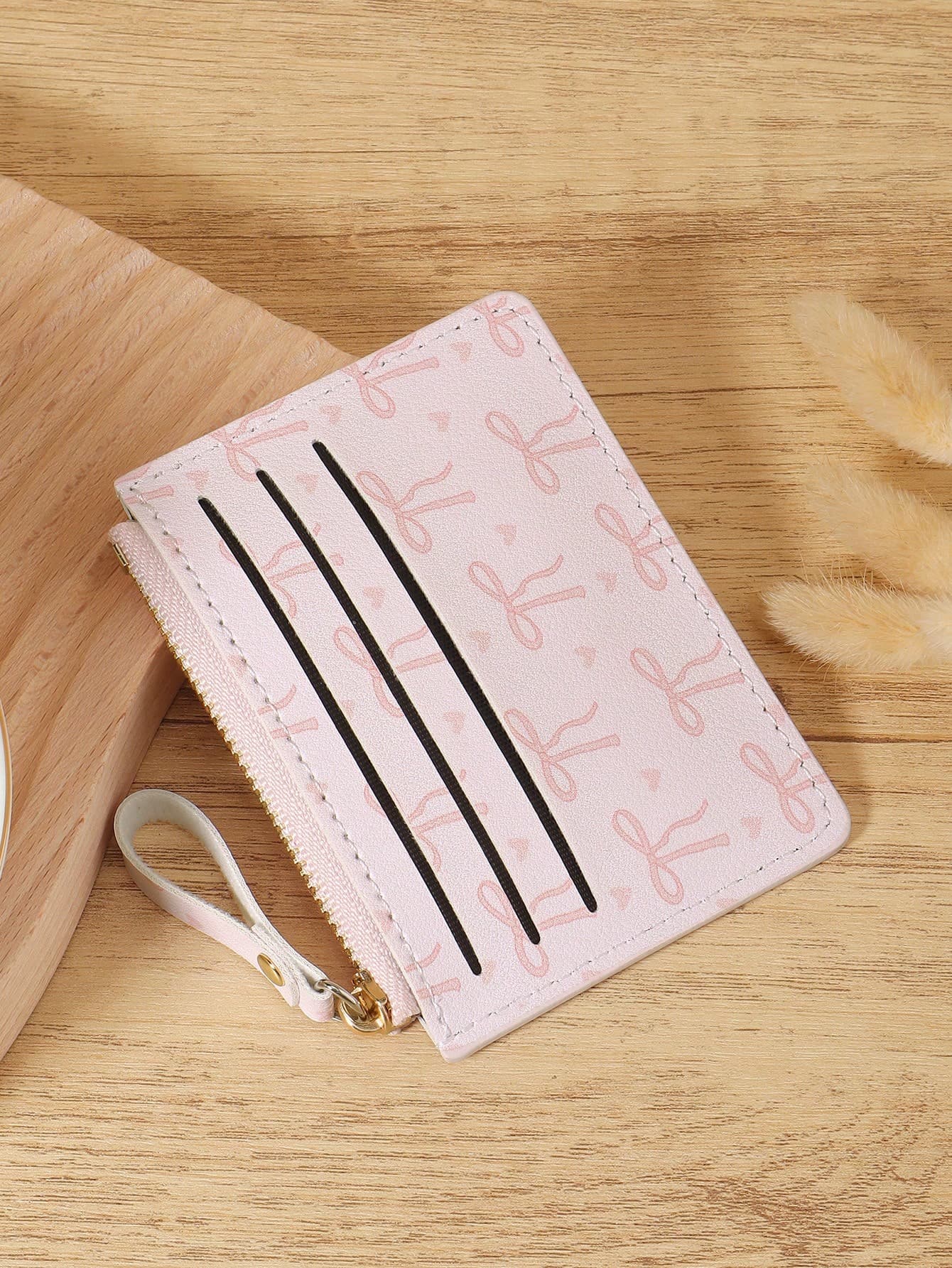 Pink Bow Love Pattern Zipper Small Wallet Coin Pocket Small Purse Bifold Slim Women Wallet MiniThin,Lightweight,Multi Layer Portable,ID Card,Money Credit Card Minimalist,Fashion,Modern,Business,For Anniversary,For Birthday Gift,For Gift,For Girls,For Lady,For Female,Bag School Supplies For School Dorm Room & Back To School