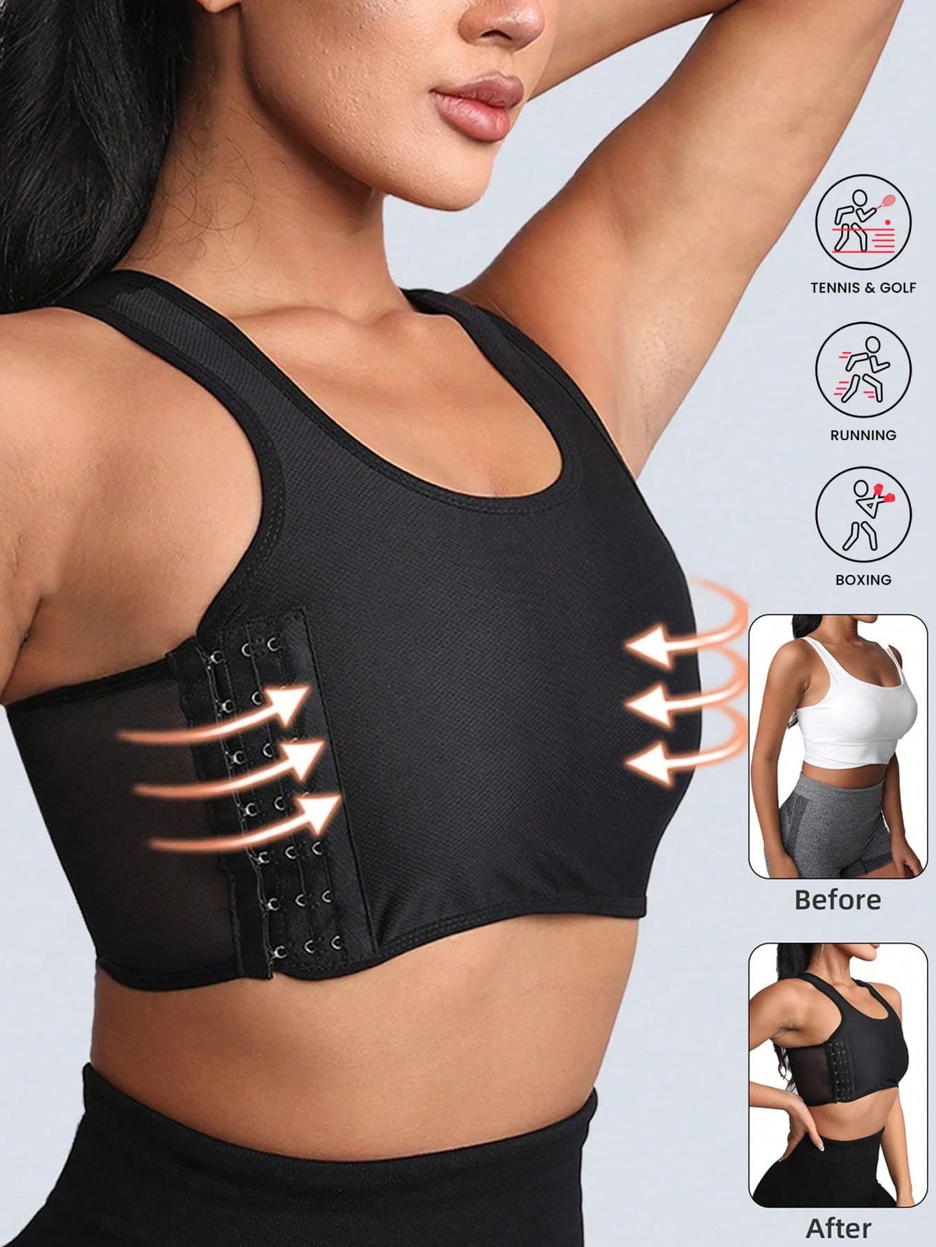 Women's Side Buckle Sports Bra, Compression Fitness Top, Elastic Compression Tight Chest Wrap, Wireless Sports Bra, Fitness Tank Top, Workout Clothes, Training Suit, Compression Tight Chest Wrap, Shock-Absorbing Running Bra