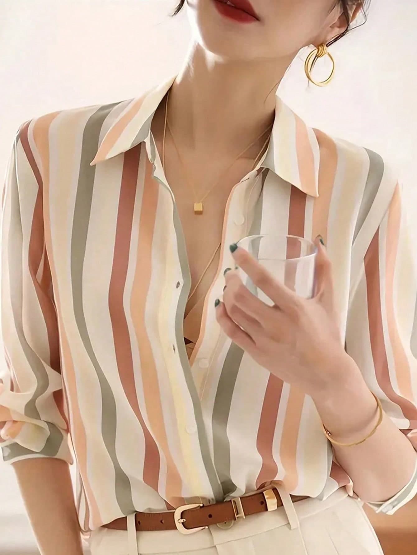 New Loose Long Sleeve Women Blouse, Button-Up Plain Color Shirts Spring