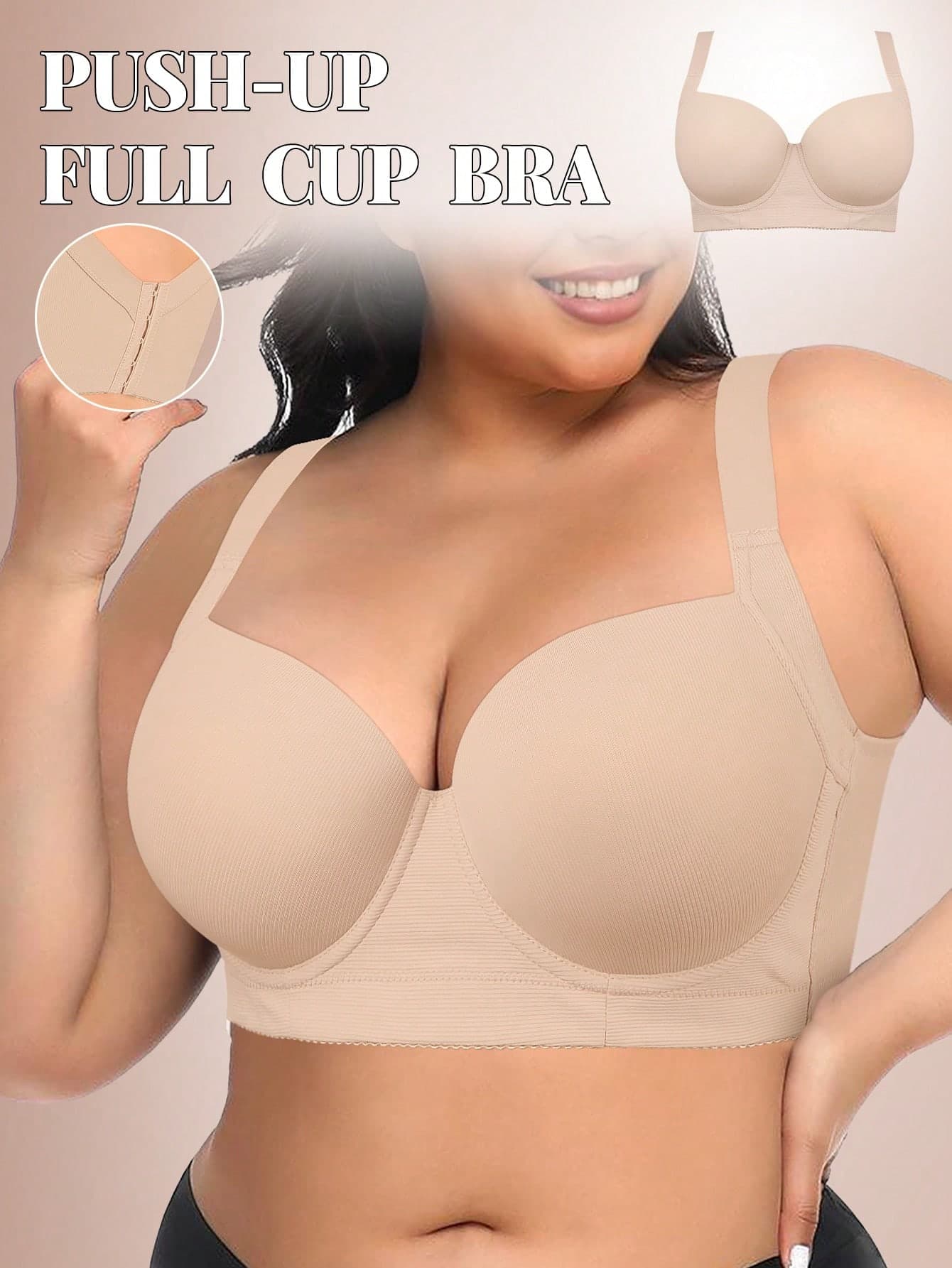 MIMILEMON Plus Size Beige Women's Wireless Seamless Bra With Underwire, Minimalist & Breathable, Lift Support