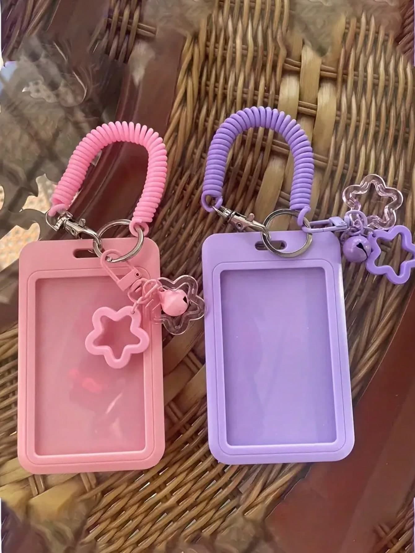 Portable Morandi Color Star Pendant Retractable Plastic Card Holder With Keychain - Cute And Practical, Suitable For Bus, Campus, ID And Credit Cards, Card Holder Keychain | Fun Accessory | Durable Plastic, Cute Accessory For Daily Use, Office Supplies, School Supplies, Home Supplies, Student Card Holder