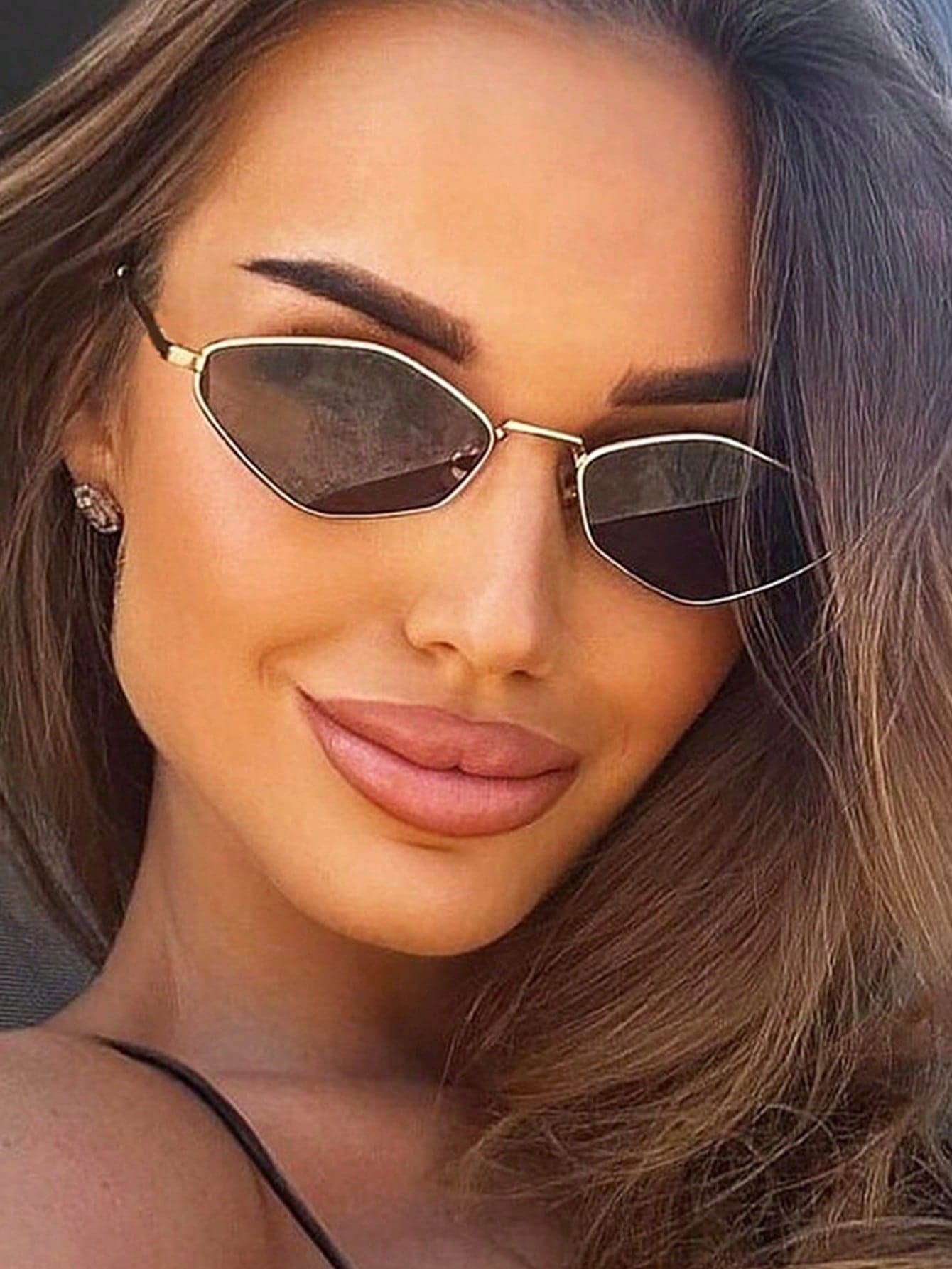 1 Pair Women's Gold Geometric Metal Frame Solid Color Full Rim Vintage Fashion Glasses For Summer Beach Vacation,Outdoor,Travel