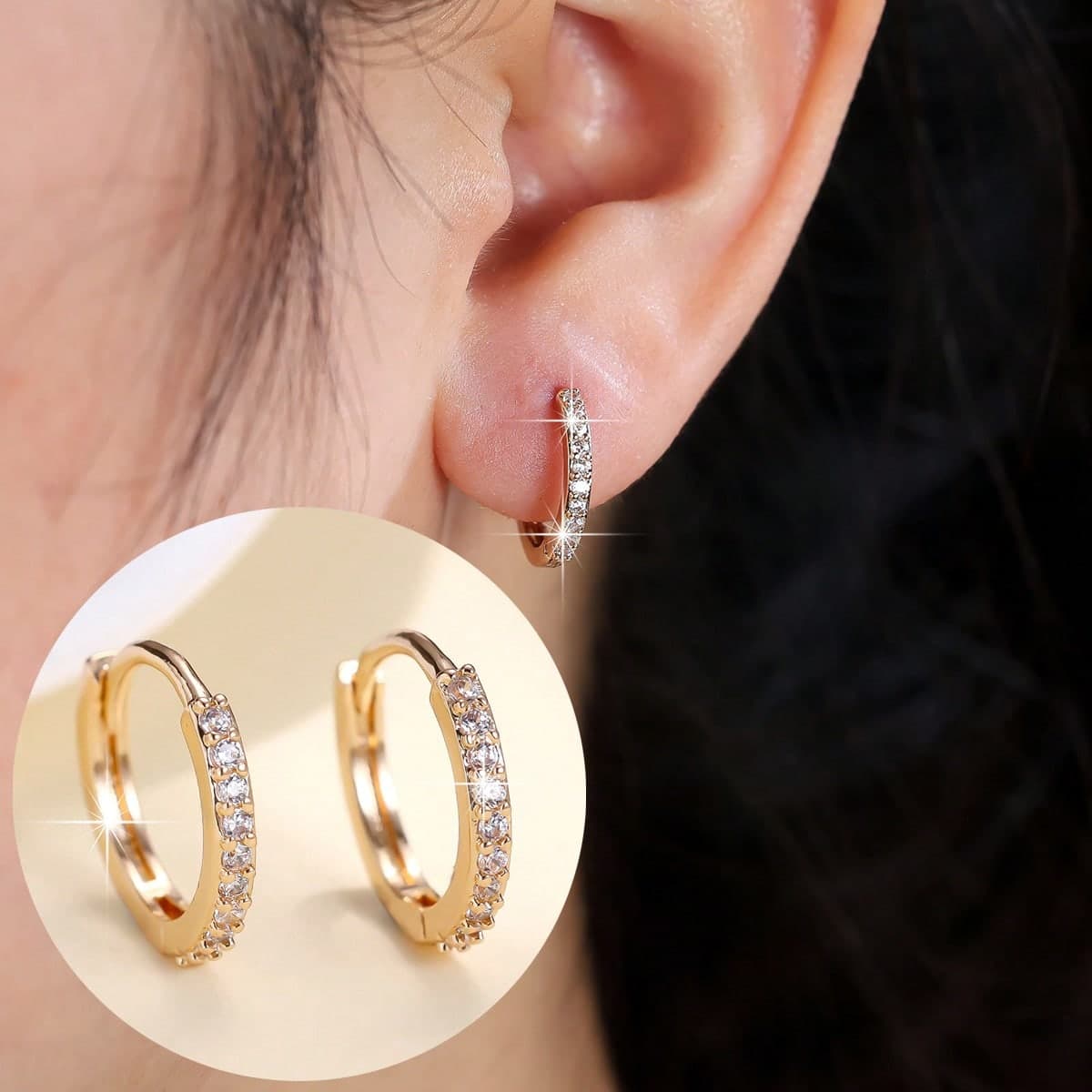 1 Pair Minimalist Cubic Zirconia Hoop Earrings, Suitable For Women Daily Commute & Date
