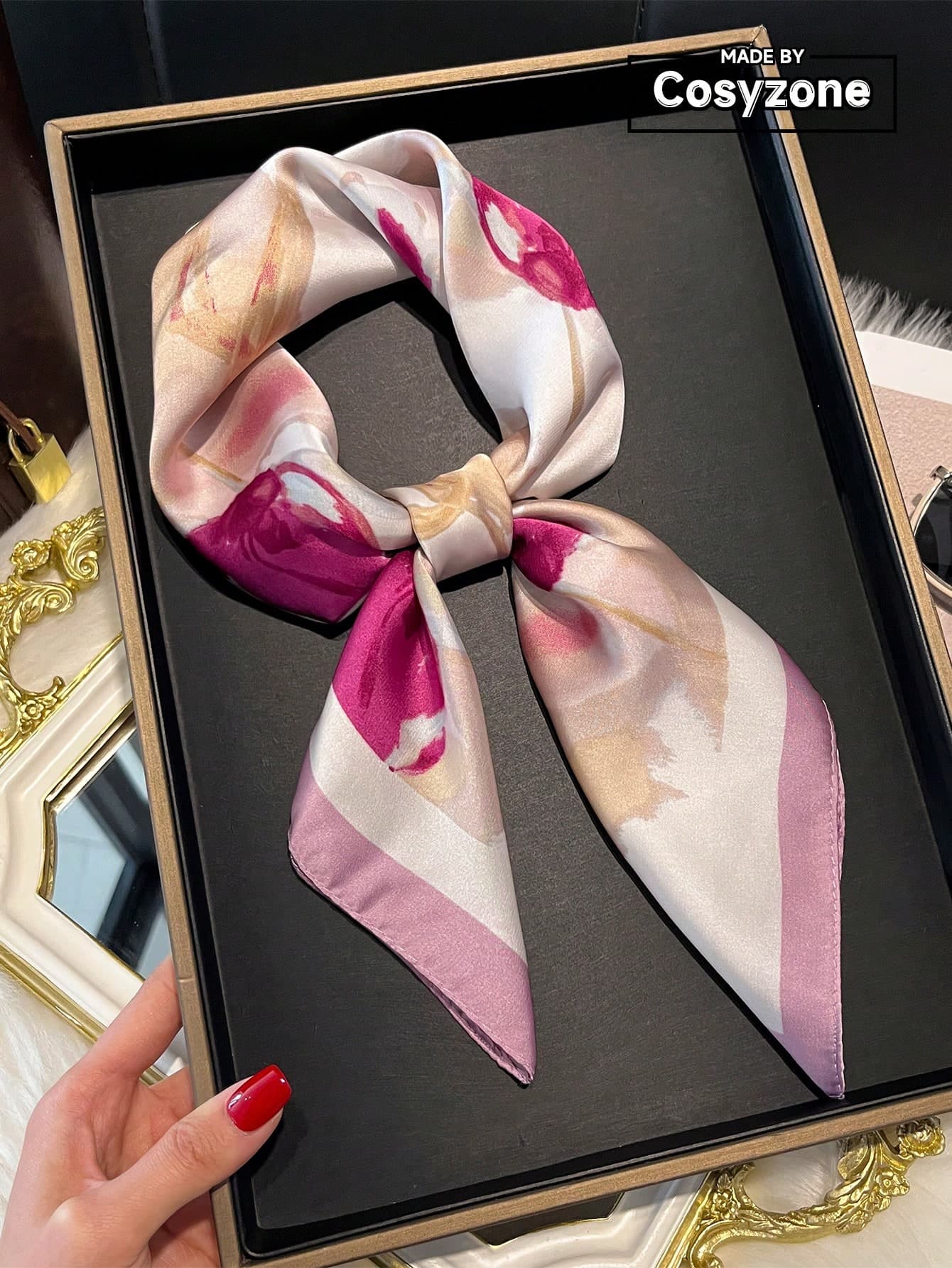 1pc Faux Silk Printed Women Bandana Hair Scarf, Versatile Spring/Summer Fashion Accessory, Headband, Neck Wrap For Dress