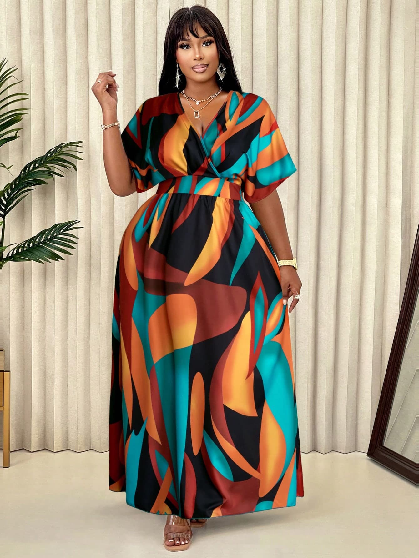 BIUBIU Plus Size Women Bat Print Short Sleeve Casual Vacation Dress (Pattern Randomly Chosen) Elegant Summer