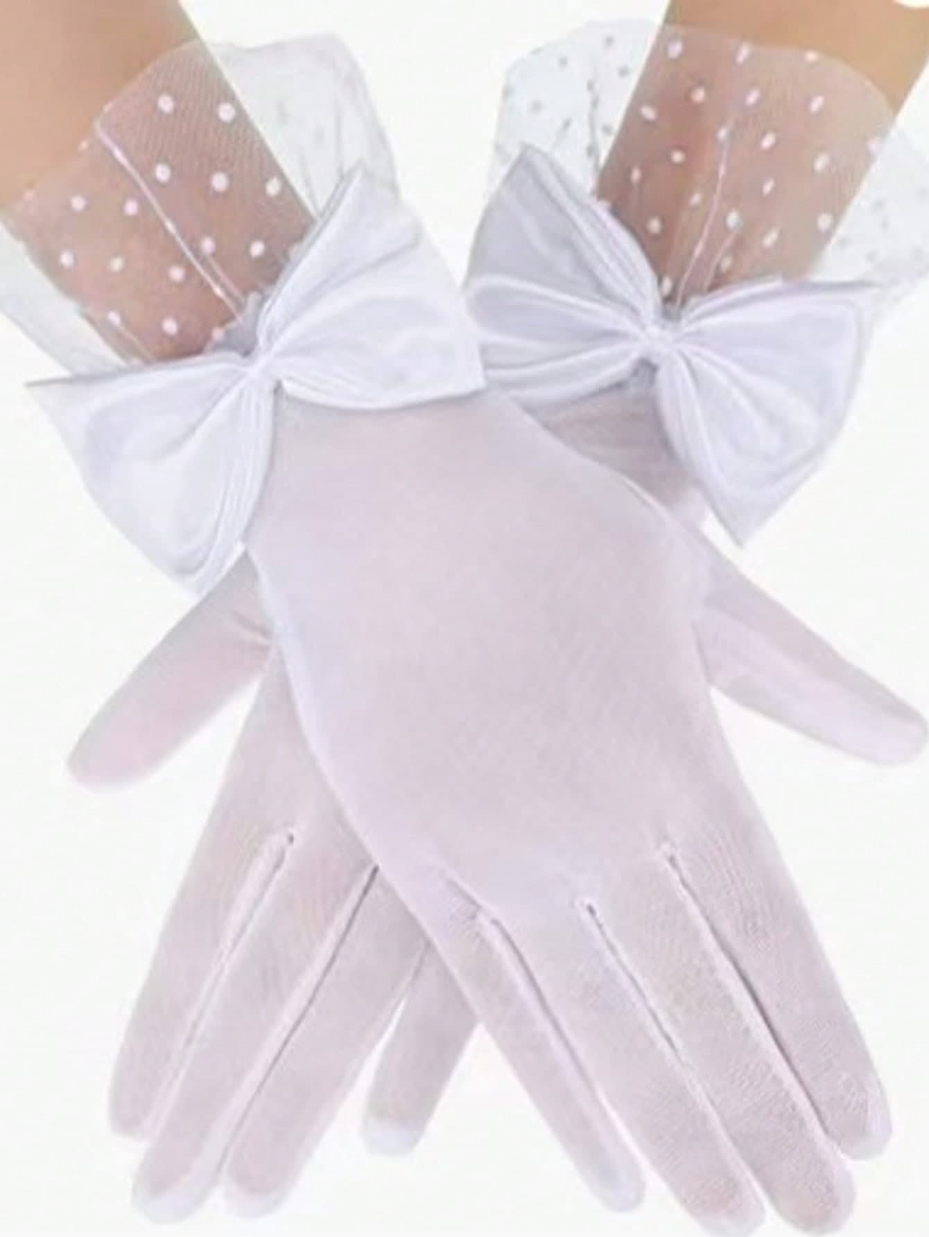 Mesh Bow Elastic Polka Dot Lace Sheer Sunscreen Thin Gloves For Women