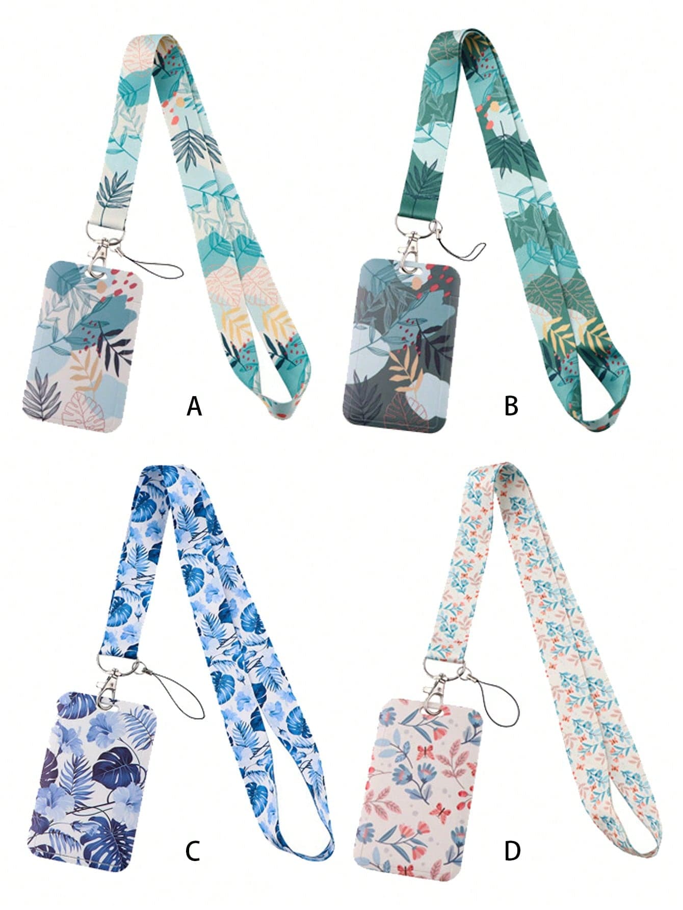 1pc Sketched Ditsy Floral Pattern Lanyard Card Holder, Hard Case For Bus Card, ID Card, Work Card, Student Card, Exhibition Card, Event Pass,School Supplies,Back To School