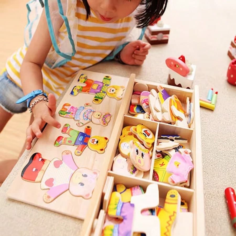 Cartoon Dress Up Wooden Puzzle Toy, Early Education Montessori Bear Changing Clothes Game, Baby Toys, Children's Gift