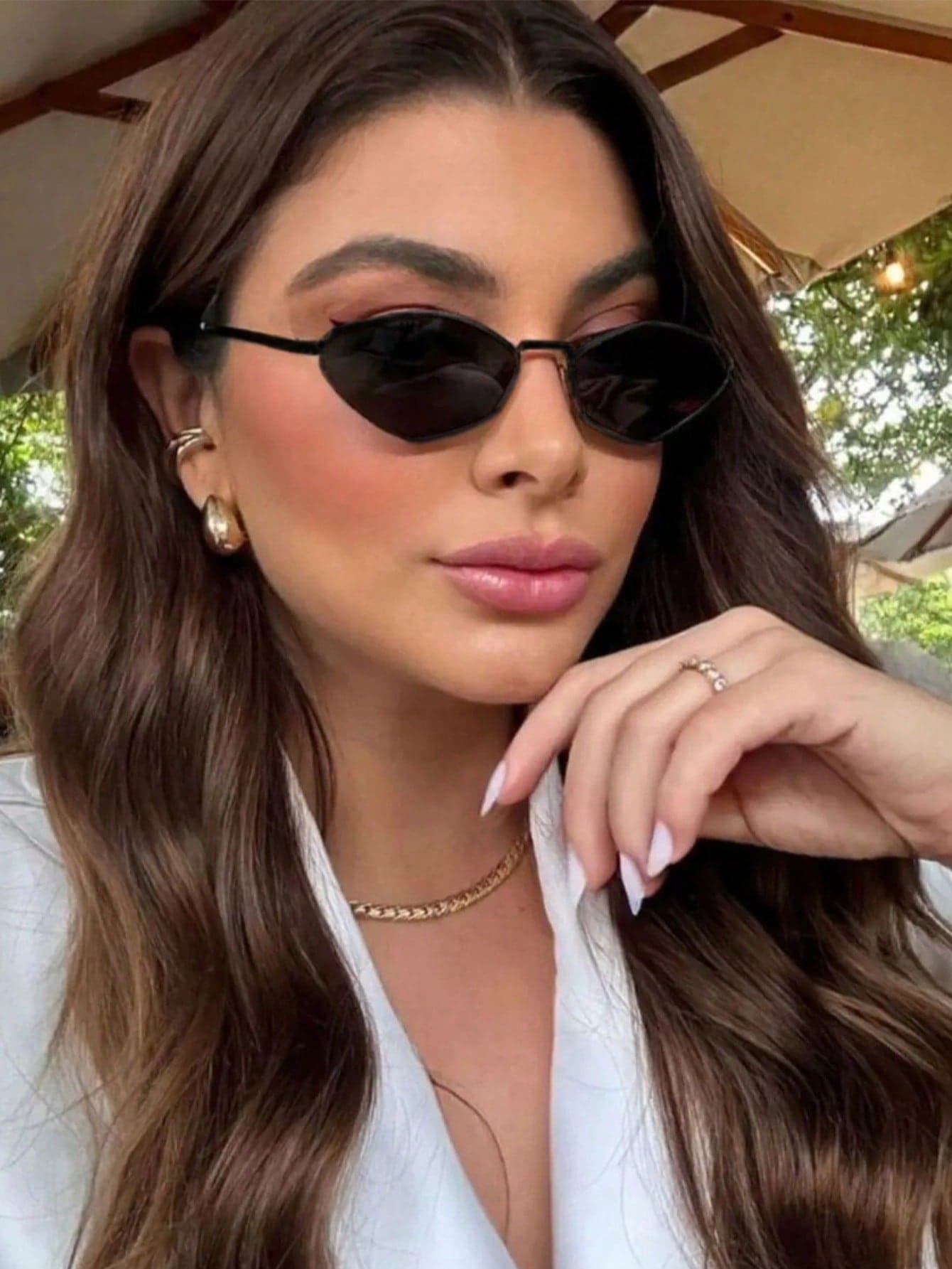1 Pair Women's Black Polygonal Metal Frame Solid Color Full-Rim Retro Fashion Glasses, Suitable For Street Photography, Summer Beach Vacation, Outdoor Activities And Travel