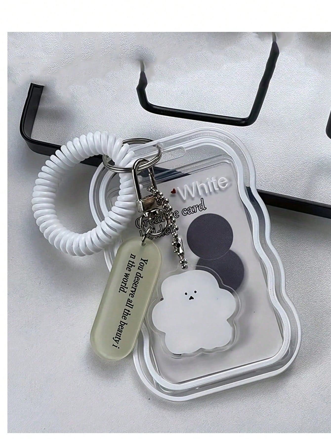 3-Inch ID Protective Cover Transparent Acrylic Spring Wristband Card Holder,Transparent Wave-Shaped Photocard Holder,Lightweight Durable Keychain Pendant With Spring Attachment ,Cute Accessory For Everyday Use,Student Card Holder,Back To School Student Card Holder