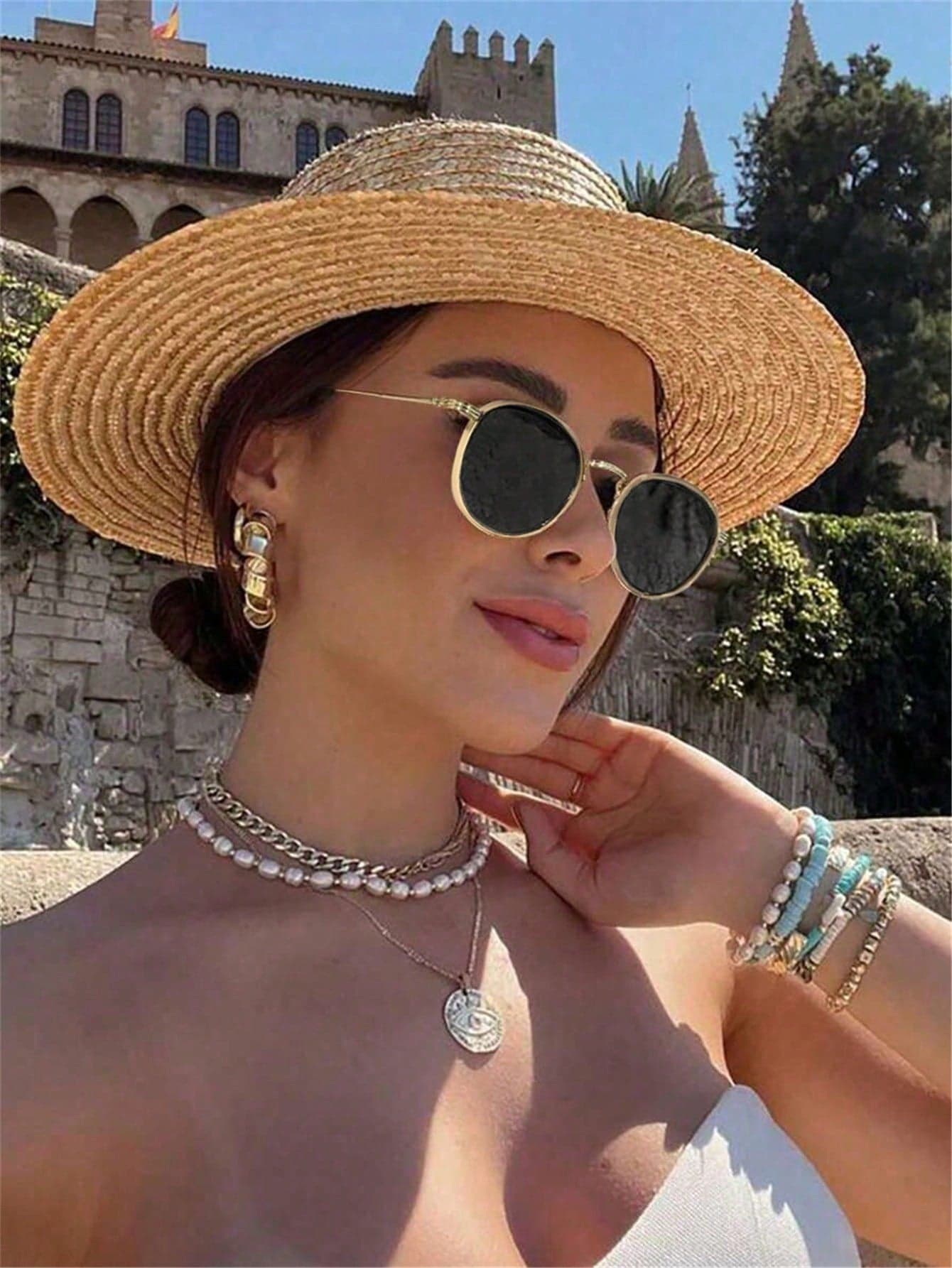 Unisex Retro Round Black Sunglasses, Flattering Fashion Shades For Vacation And Outdoor Sports
