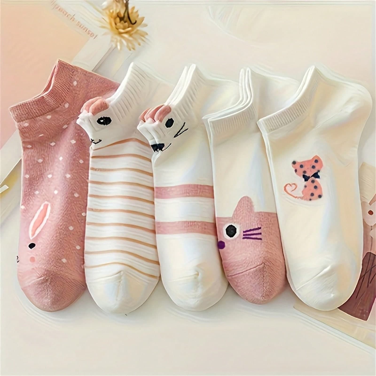 5 Pairs Of Women's Sports Socks, Pink Seasonal Cute Boat Socks For Outdoor Sports, Fashionable Socks, Sports&Outdoor