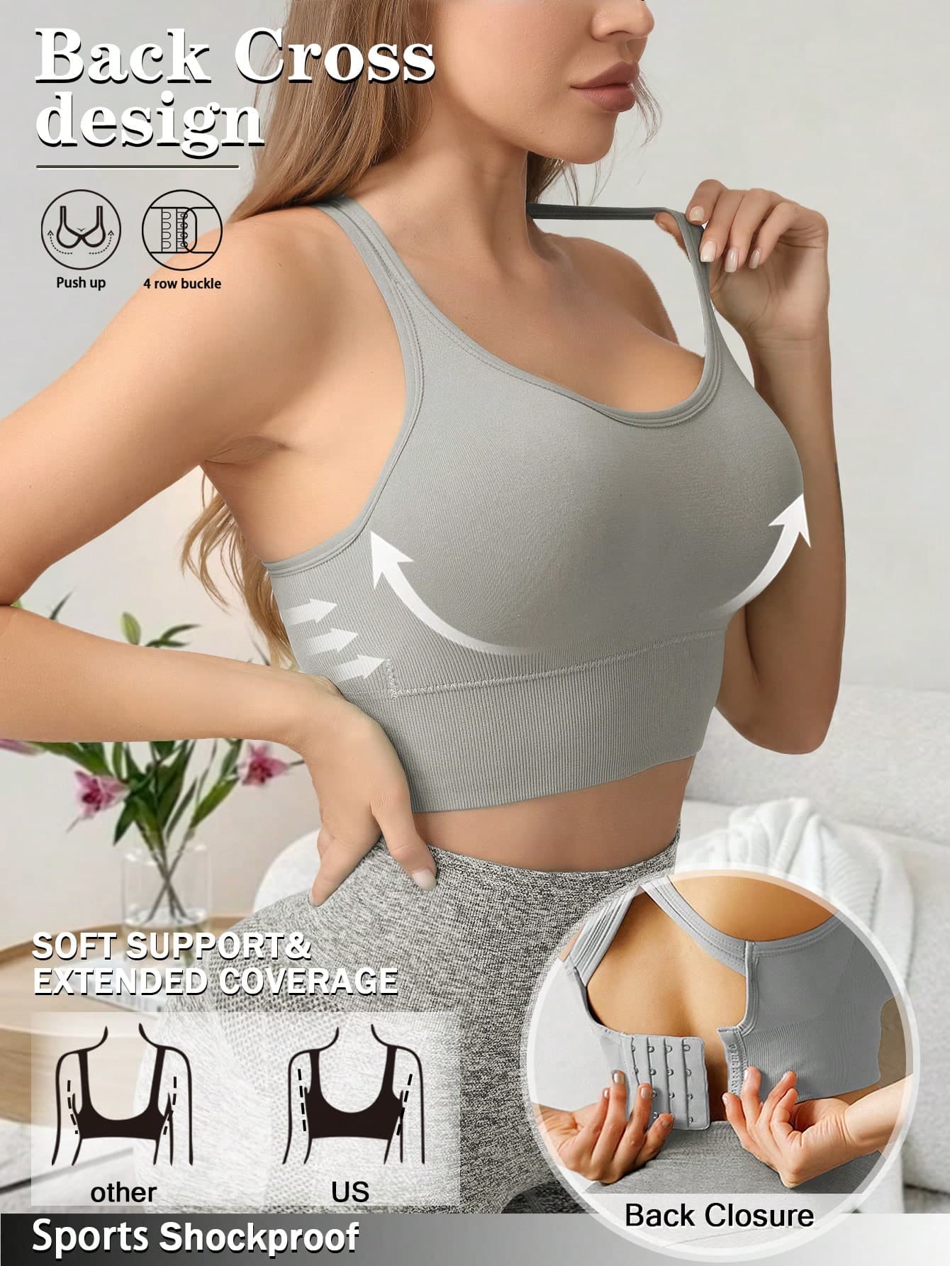 Women's Sexy Gather Sports Bra With Criss-Cross Back, Wireless Yoga Top, Comfortable Fitness Bra