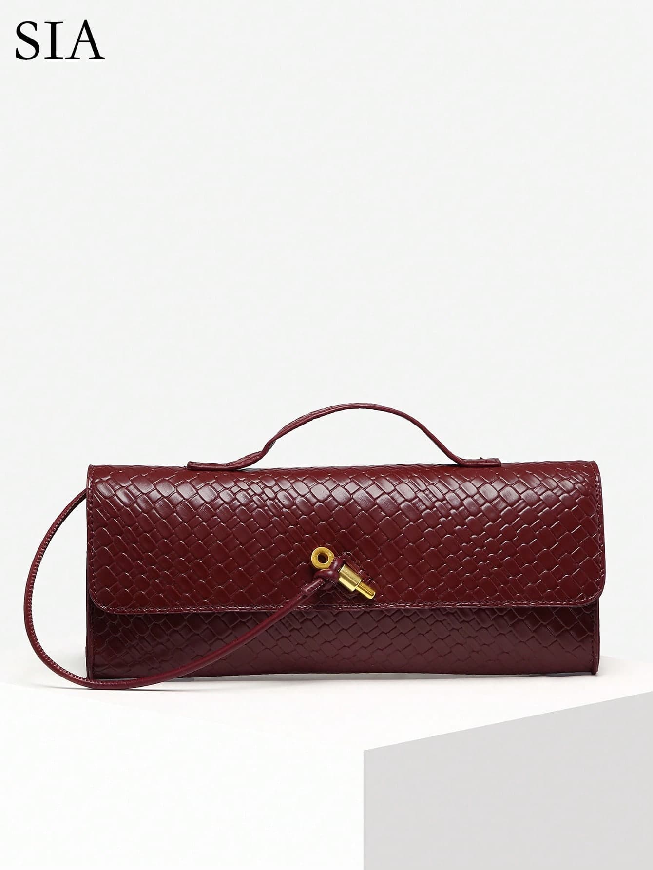 SIA Women Vintage Minimalist Faux Woven Texture Angola Red Retro Flap Lock Large Capacity Clutch Bag,