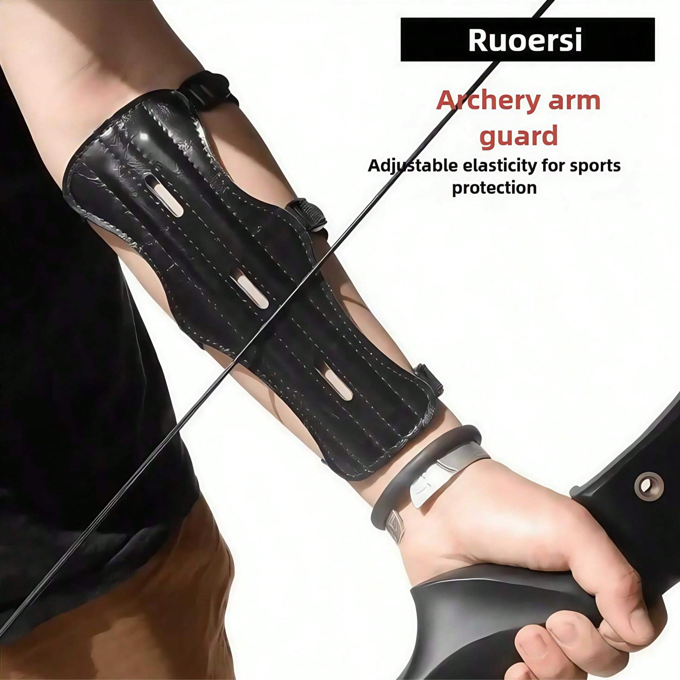 Three Hole Black PU Material Arm Guard, Traditional Recurve Bow Shooting And Archery Supplies, Bow And Arrow Protection Equipment