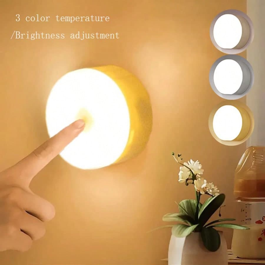 1pc Mini Baby Night Light, Portable LED Night Light With 3 Adjustable Color Tones, Wall Lamp, Nursery/Hallway/Bedroom/Bathroom/Living Room/Closet Lighting, Easy Installation, Rechargeable USB Or Battery Powered, Suitable For Children And Adults, Breastfeeding, Sleep Aid, Bedside Dimmable Warm Night Light, Eye-Caring