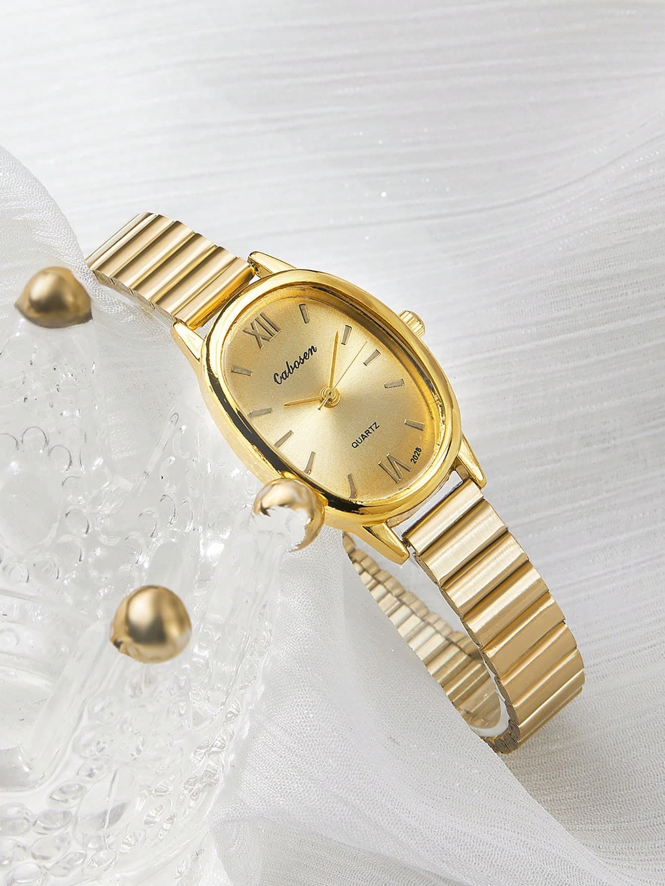 1pc Classic French Style Gold Women's Oval Dial Small Face Elegant Simple Luxury Fashion Quartz Watch, Suitable For Daily Wear