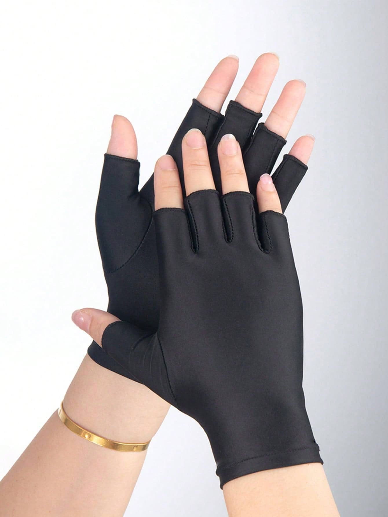1pair Women Solid Color Fashionable Fingerless Gloves For Daily Life Summer