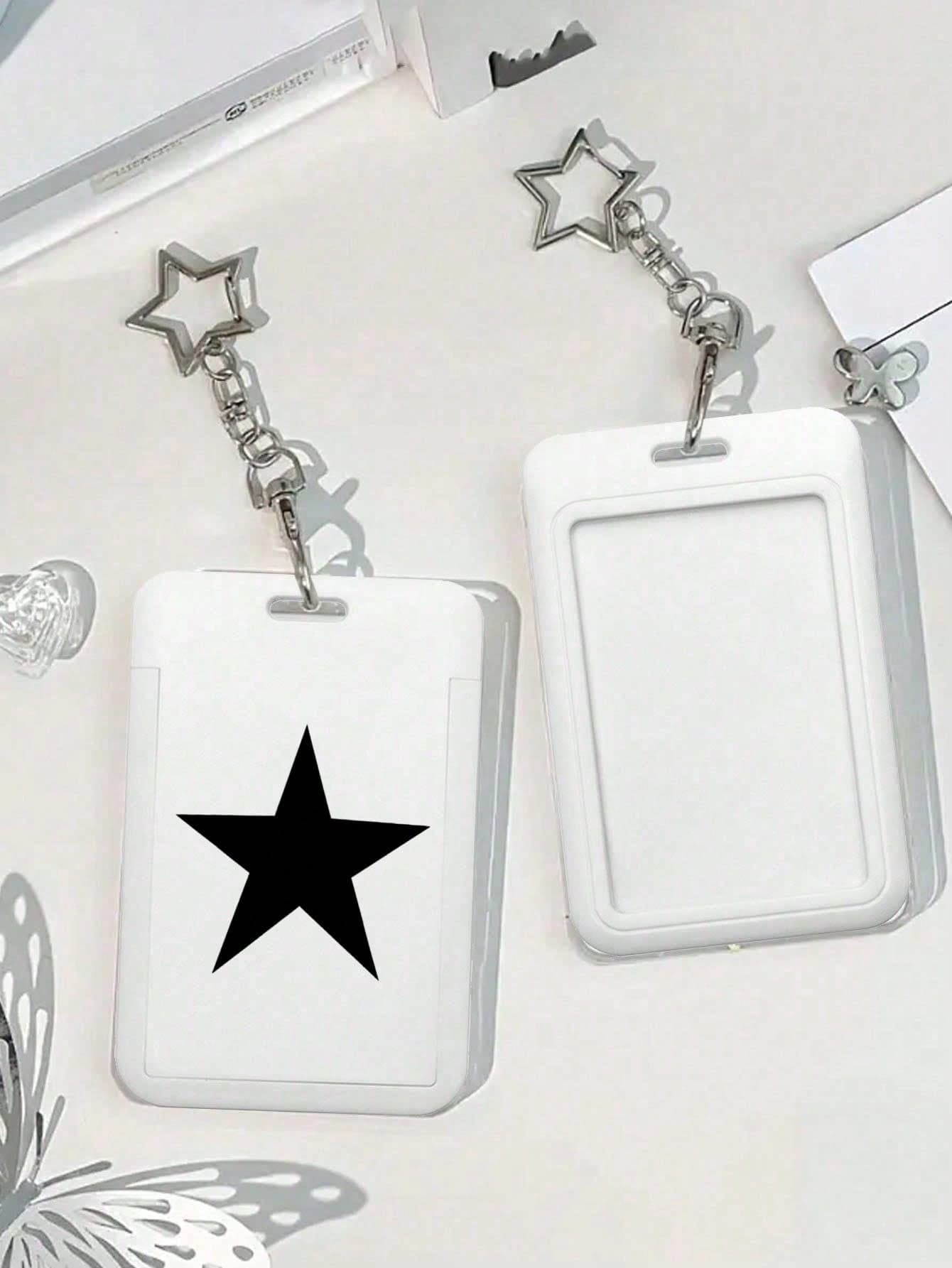Black & White Star-Shaped Card Holder Pendant, Five-Pointed Star Design, Can Be Used As Bag Charm, Keychain, Holds ID Card, Membership Card, Photo, Residence Permit, Access Card, Etc. Practical For Daily Use, Decoration Or Gift For Friends, Family, Lover, Suitable For Valentine's Day, Birthday, Mother's Day, Back To School