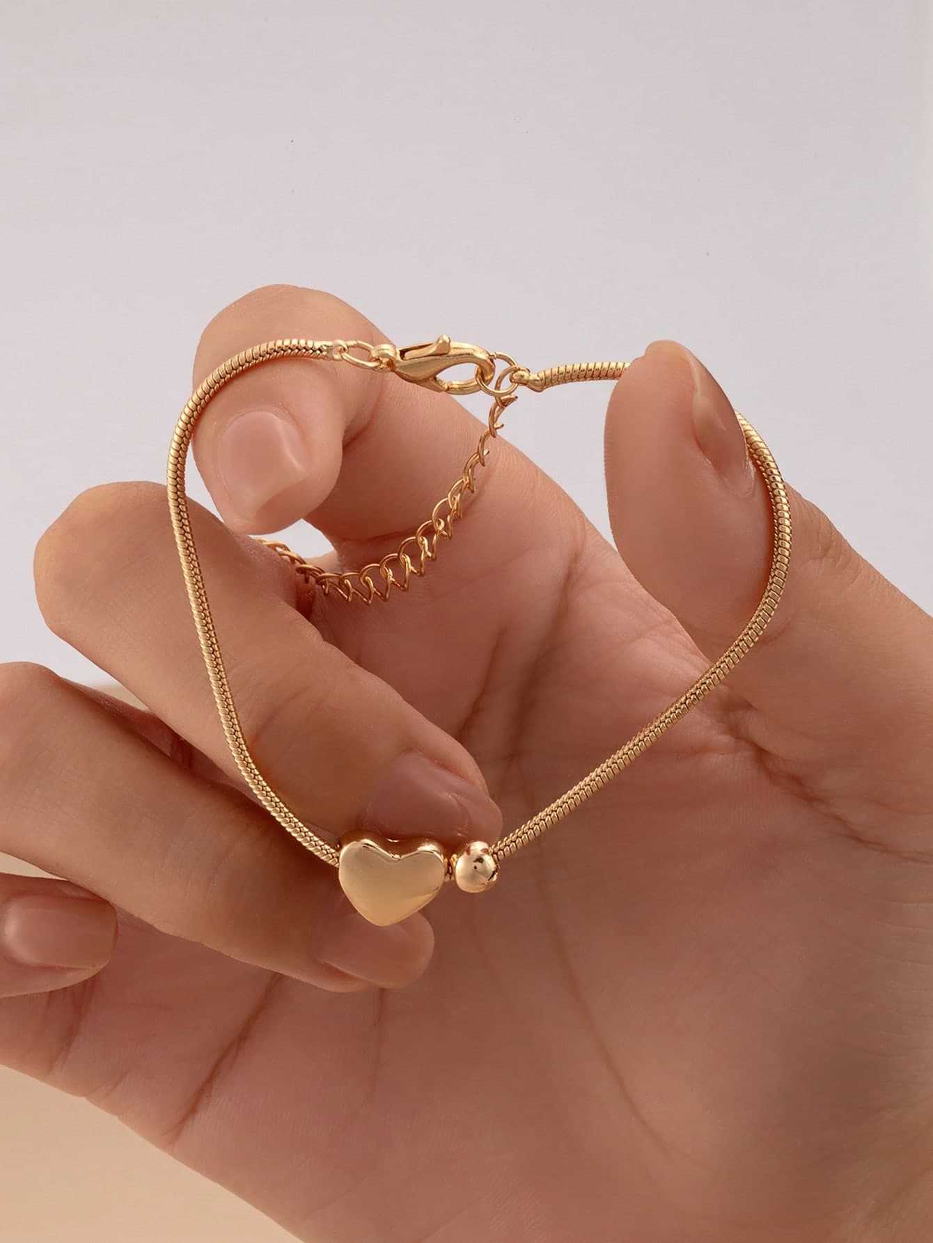 1pc Elegant Non-Fading Heart Pendant Bracelet, Suitable For Valentine's Day, Anniversary, Daily Fashion Wear, Also Suitable As Holiday Gift