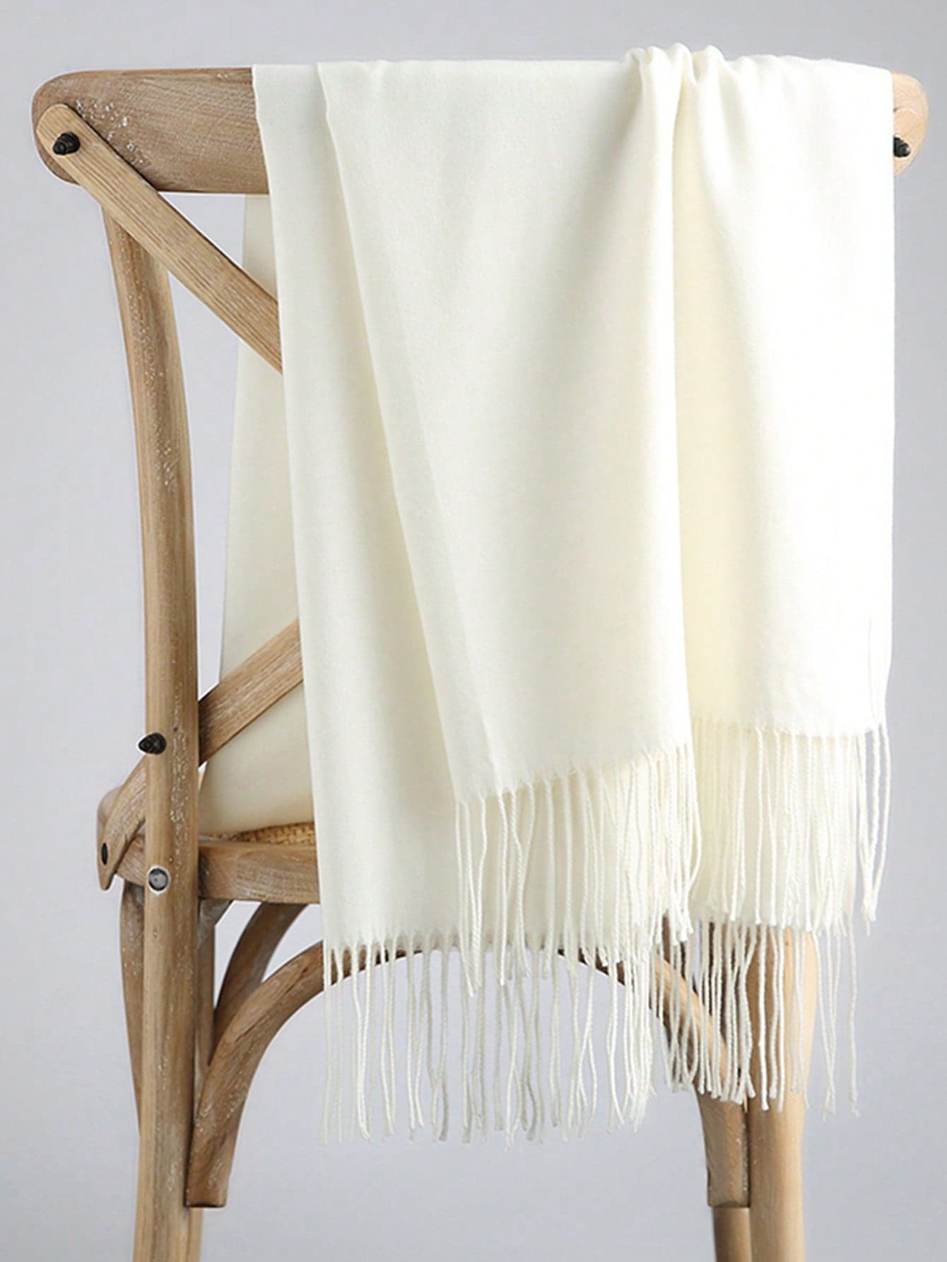 1pc/2pcs Women Solid Color Faux Cashmere Tassel Scarf, Minimalist Shawl For Wedding, Warm Soft Scarf For Daily Outfit