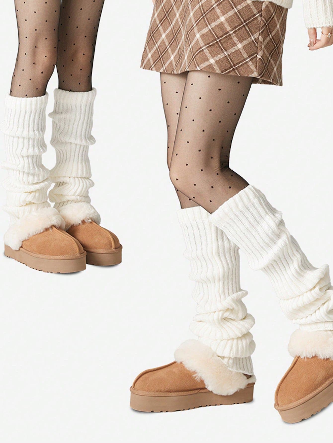 2 Pairs Women Solid Color Vertical Stripe Warm Decorative Sweet & Cute Leg Warmers, Suitable For Spring, Autumn And Winter Seasons Christmas Gift