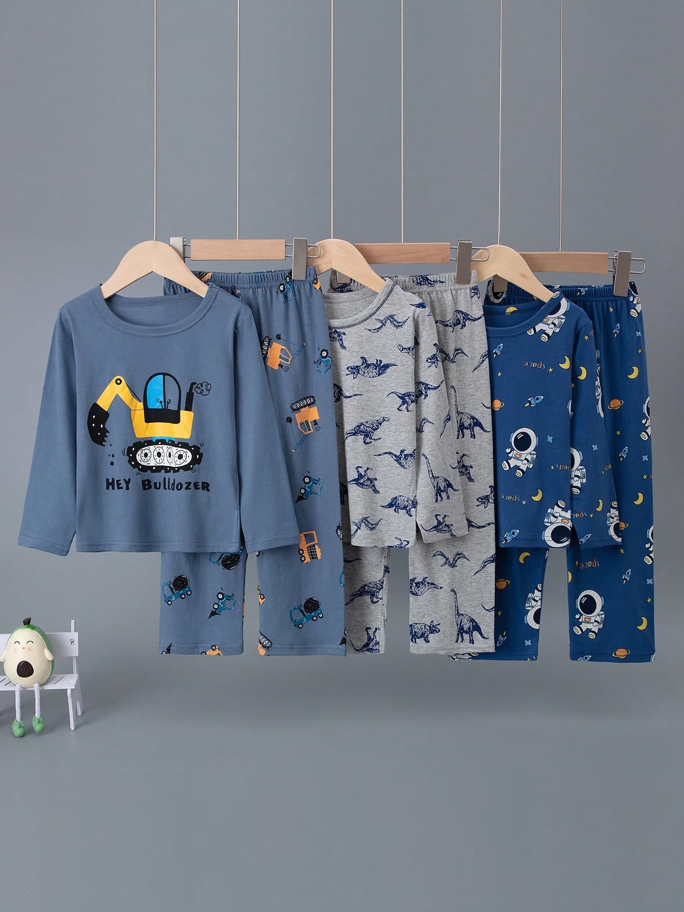 6pcs Boys' Dinosaur, Excavator, Airplane Print Pajama Set, Lightweight Spring Autumn Homewear, Cartoon Allover Print