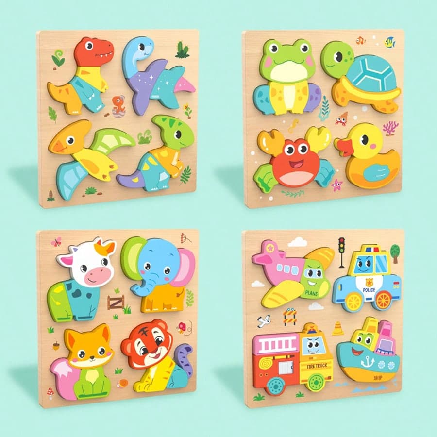 Montessori Wooden Educational Puzzle Toy For Kids, Animal Cartoon Vehicle Wooden Puzzle, Baby Learning Educational Toy, Children's Gift, Suitable For Boys And Girls, Christmas Holiday Gift