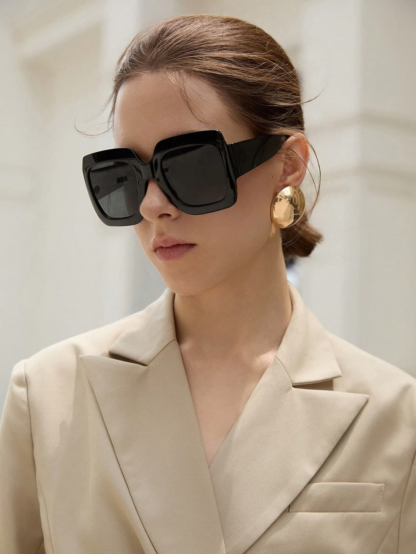 1pc 2024 Model Fashion Oversized Frame Fashion Glasses For Street Style, Runway, Protection, Wide Rim, Square Shaped, Beach Accessories For Women Glasses Shades Basics Fall Winter Women Outfits Clothes Business Casual Gifts Winter Gifts