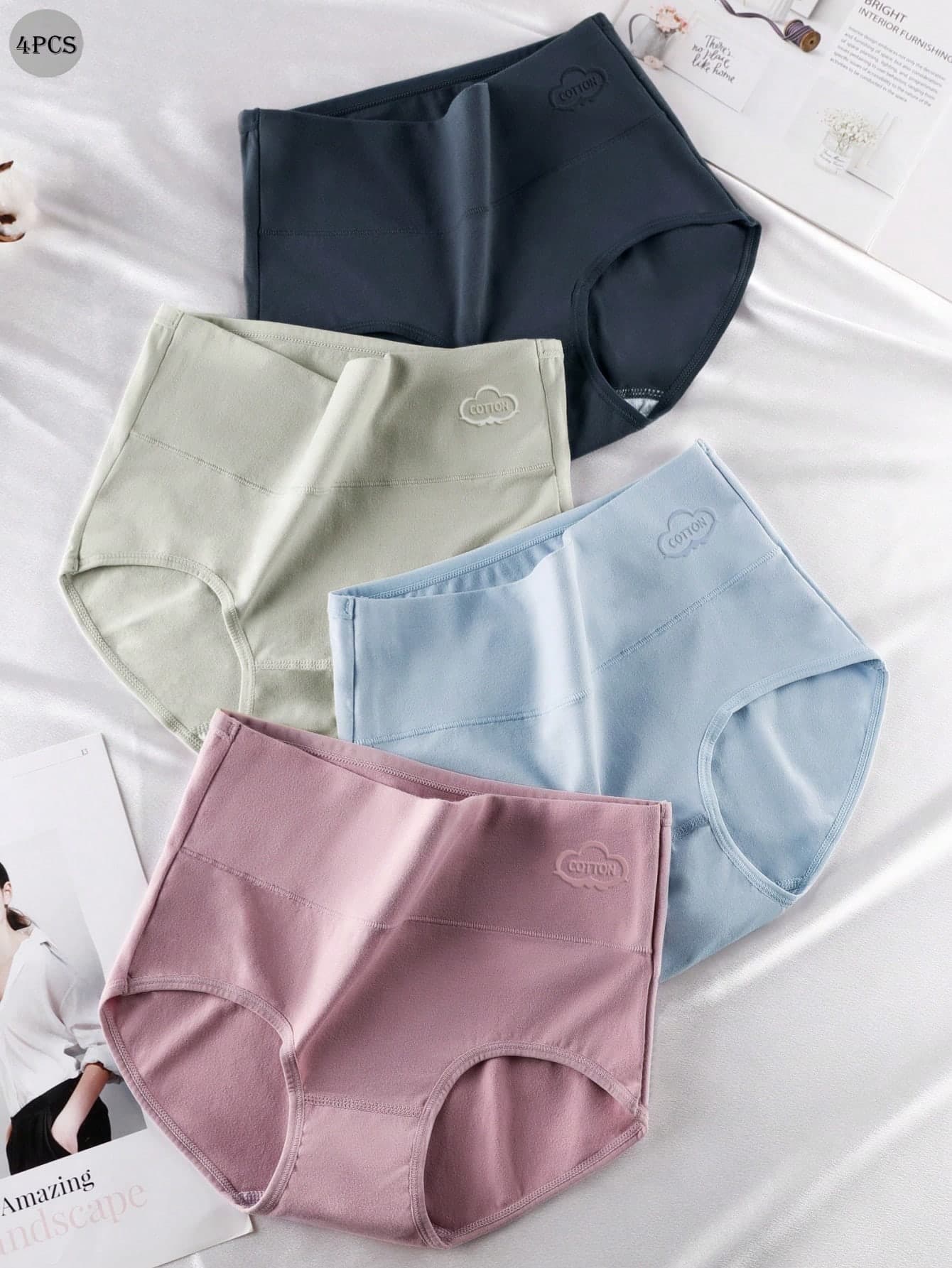 4pcs Women Panties Cotton High Waisted Seamless Breathable Triangle Underwear