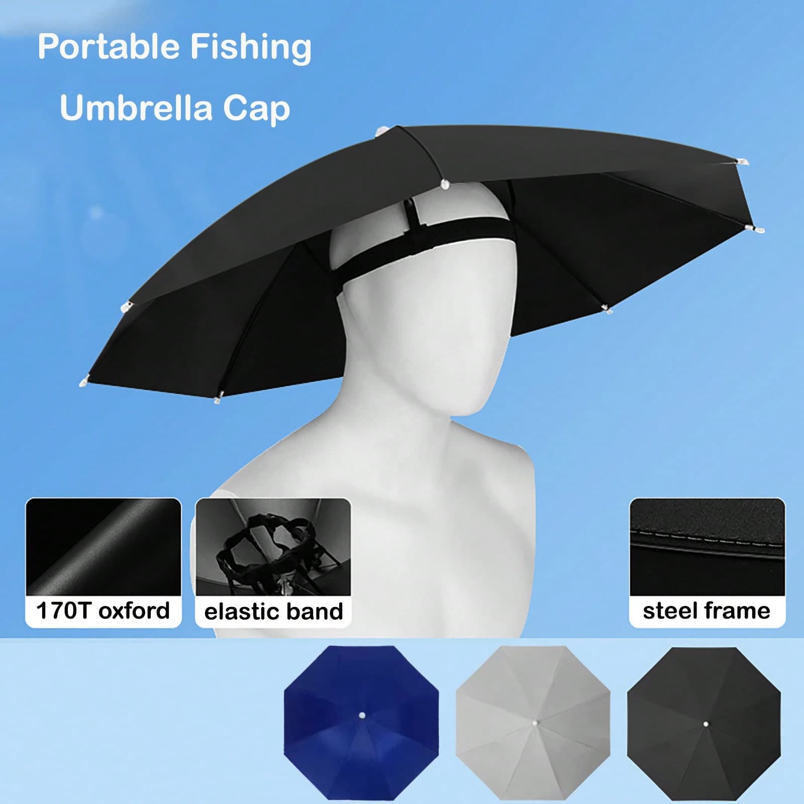 1pc 110g/3.9oz Portable Rain Hat Umbrella, Large Head-Mounted Umbrella, Fishing Cap, Sun Protection, Fishing Accessories, Fishing Gear