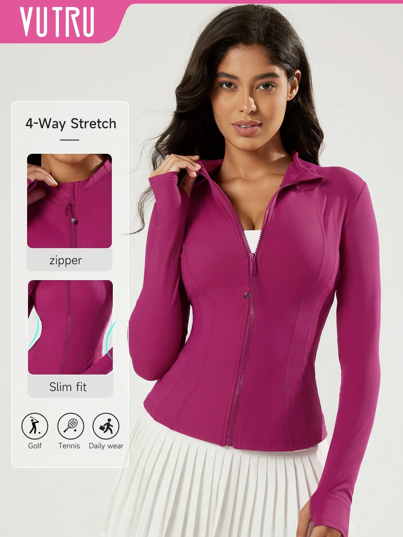 VUTRU Women's Slim Fit Sports Jacket With Thumb Holes And Stand Collar Spring
