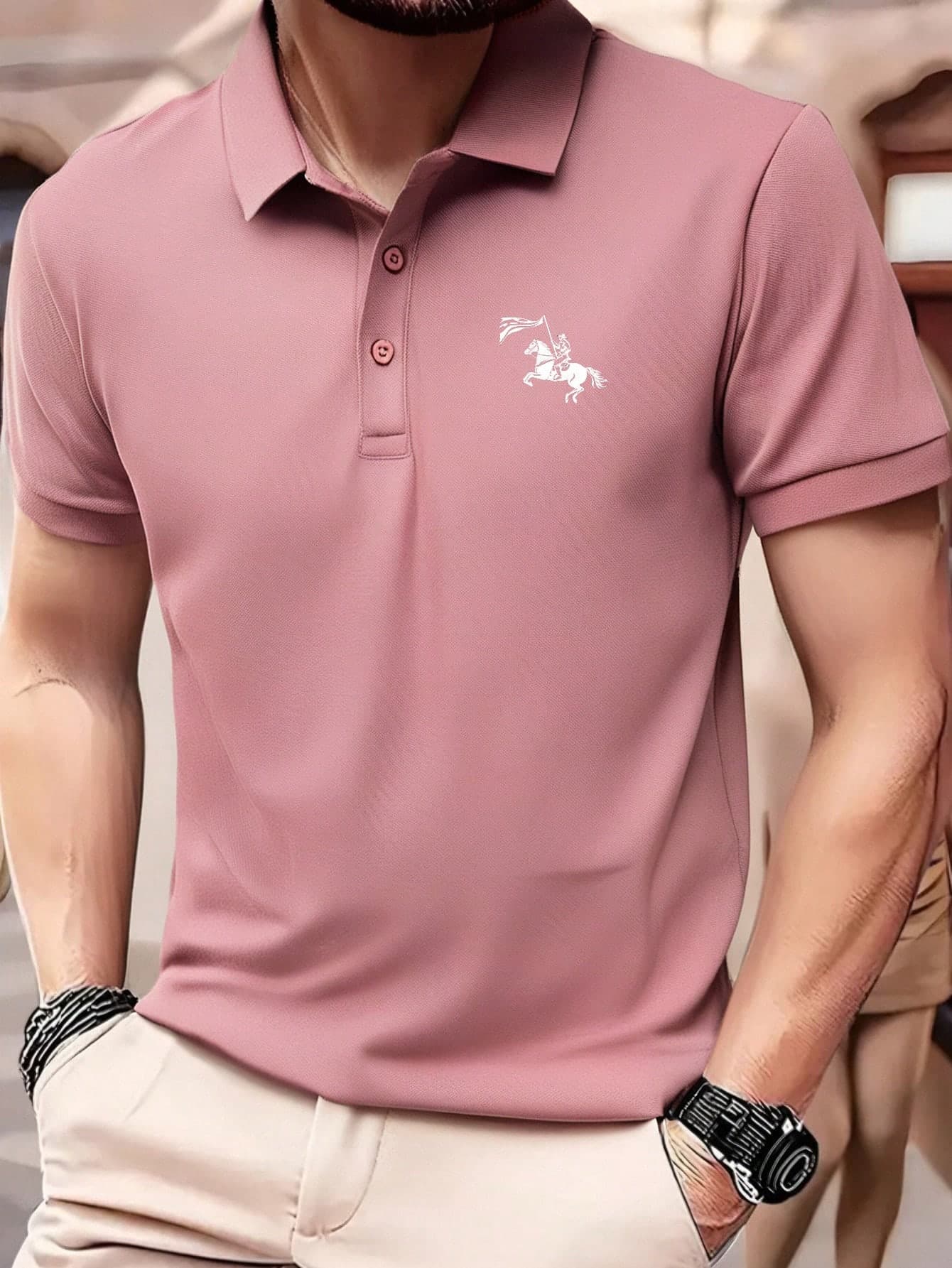 Men's Slim Fit Pink Polo Shirt, Lightweight And Breathable, Suitable For Casual, Office And Outdoor Wear