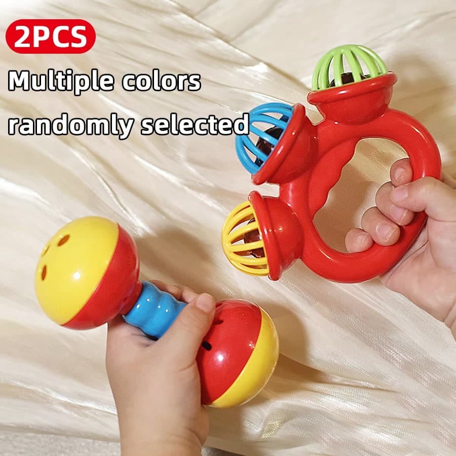 2pcs/Set Hand Rattle & Hand Drum Toys, Attention-Grabbing, Children's Grasp Toys, Random Colors, Ideal Christmas, Halloween, New Year Gifts