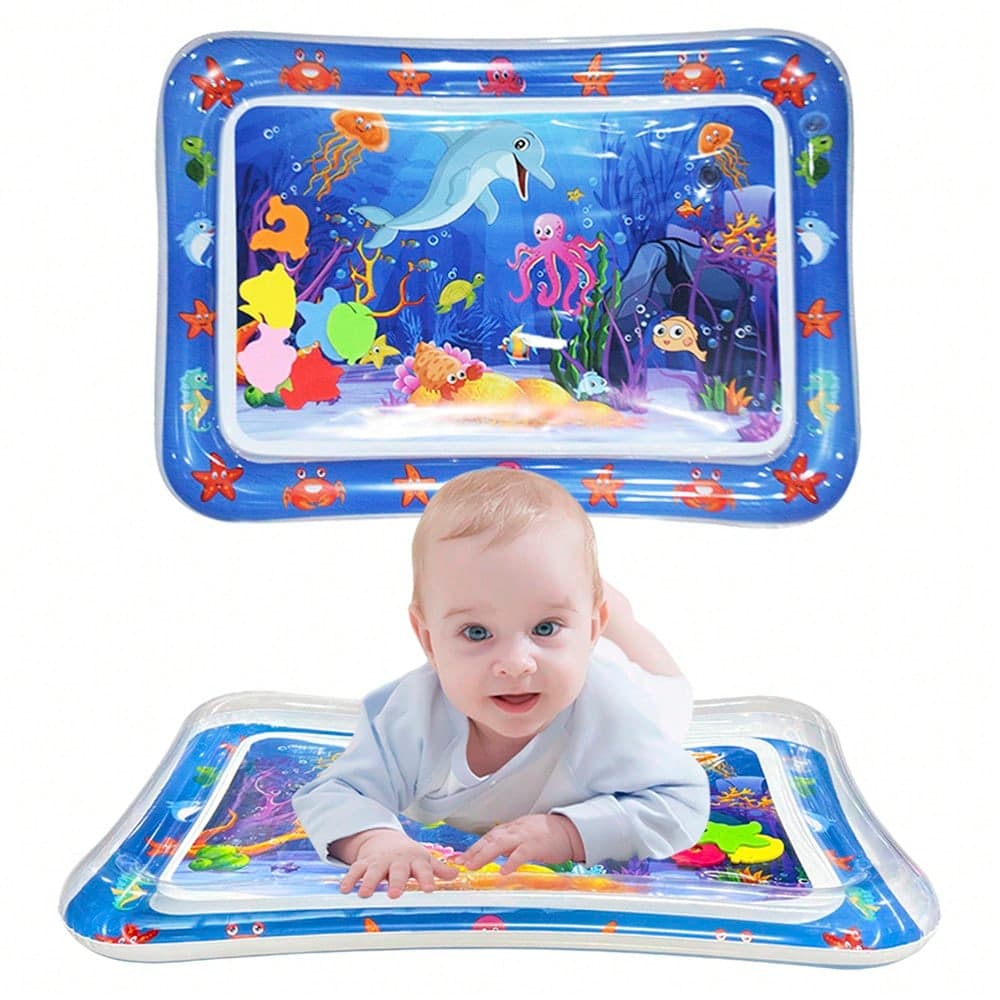 1pc Tummy Time Mat - Emotional, Visual & Intellectual Development, Crawling, Hands-On, Brain Stimulating, Grasping Sensorial Toy, Nurture Parent-Child Bonding, Suitable For Baby Boys And Girls, Inflatable Crawling Mat With Water