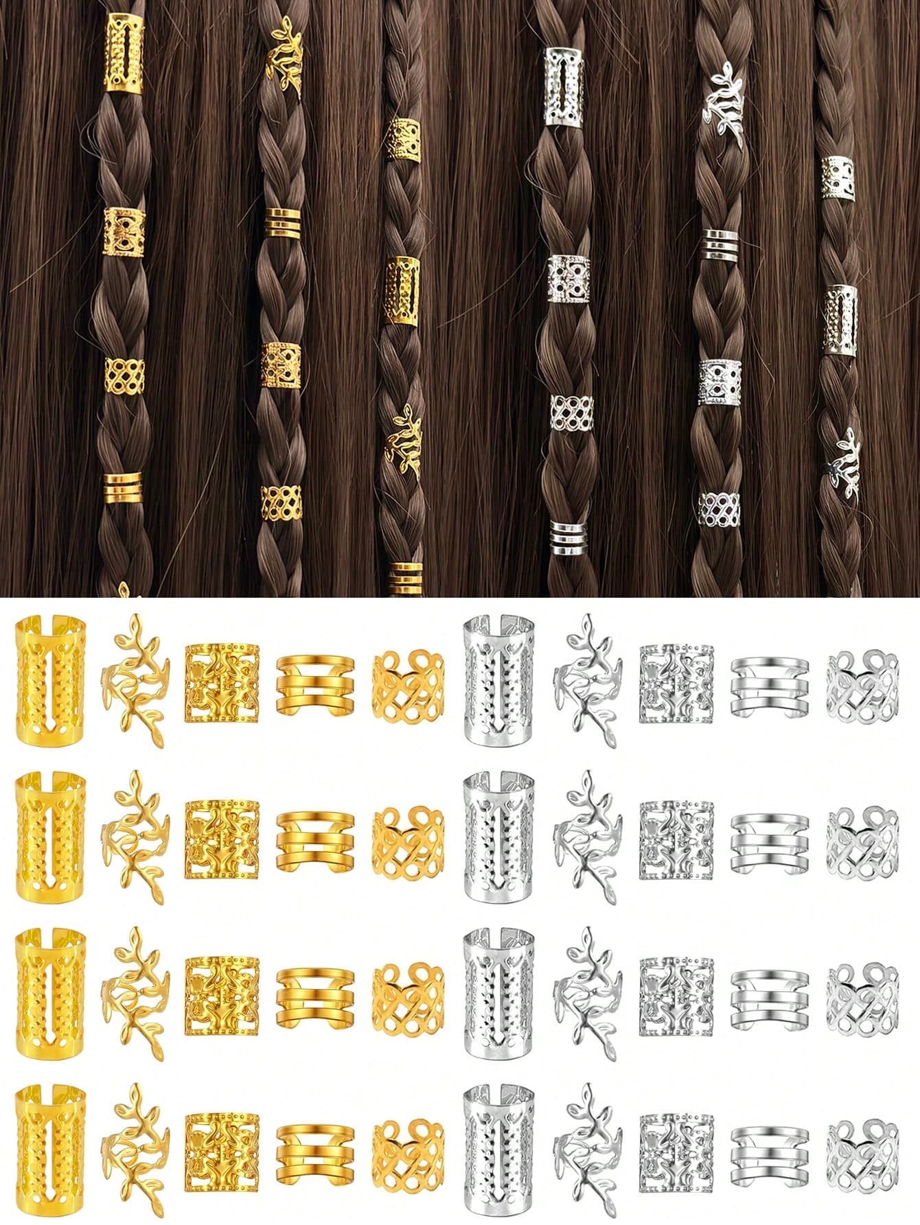 100pcs Vintage Bohemian Hollow Round Hair Rings, Suitable For Women And Girls, Braided Hair DIY Hair Accessories Jewelry